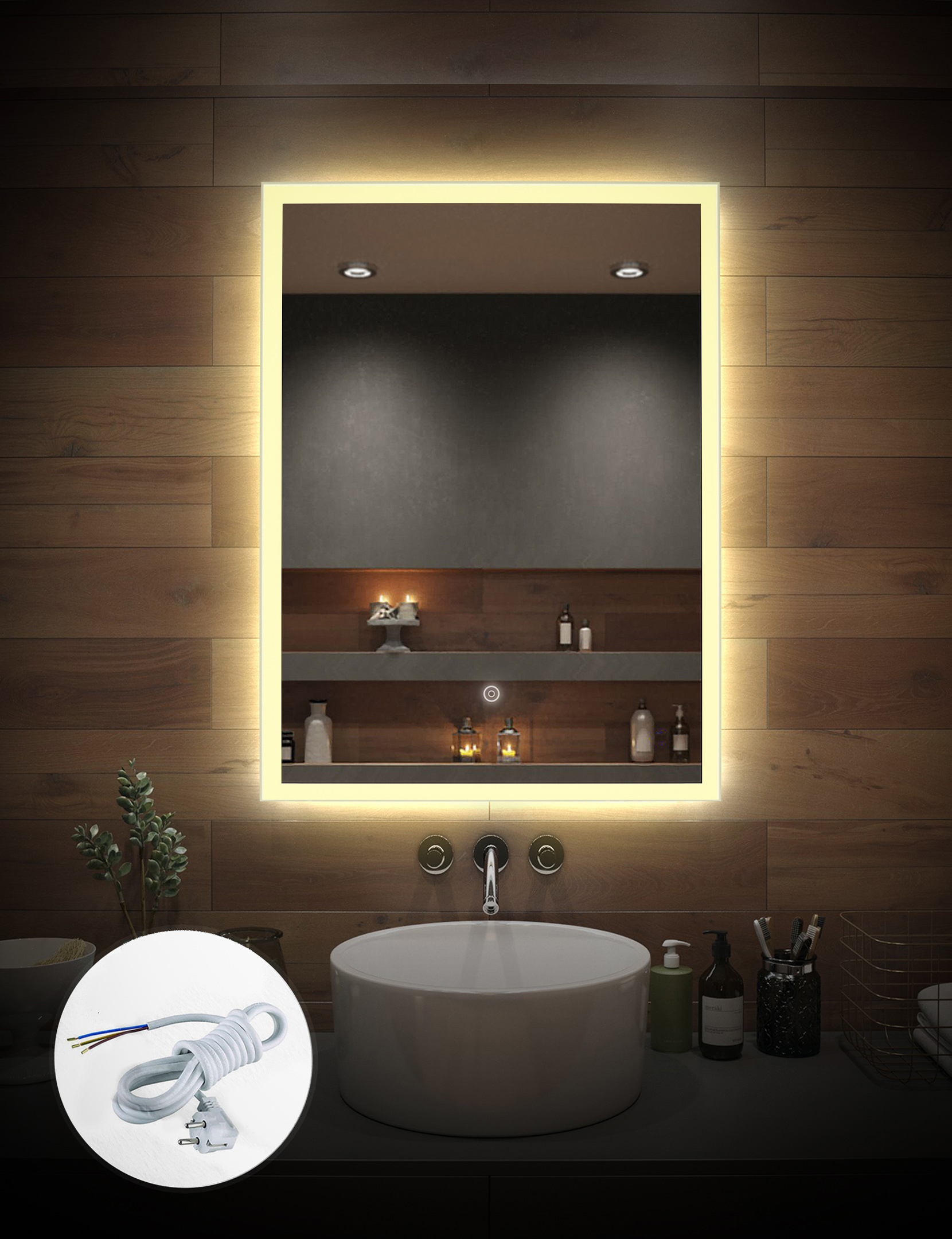 Изображение товара Зеркало для ванной Alfa mirrors Niko-57 с вилкой Niko-57Vt с подсветкой 50x70см