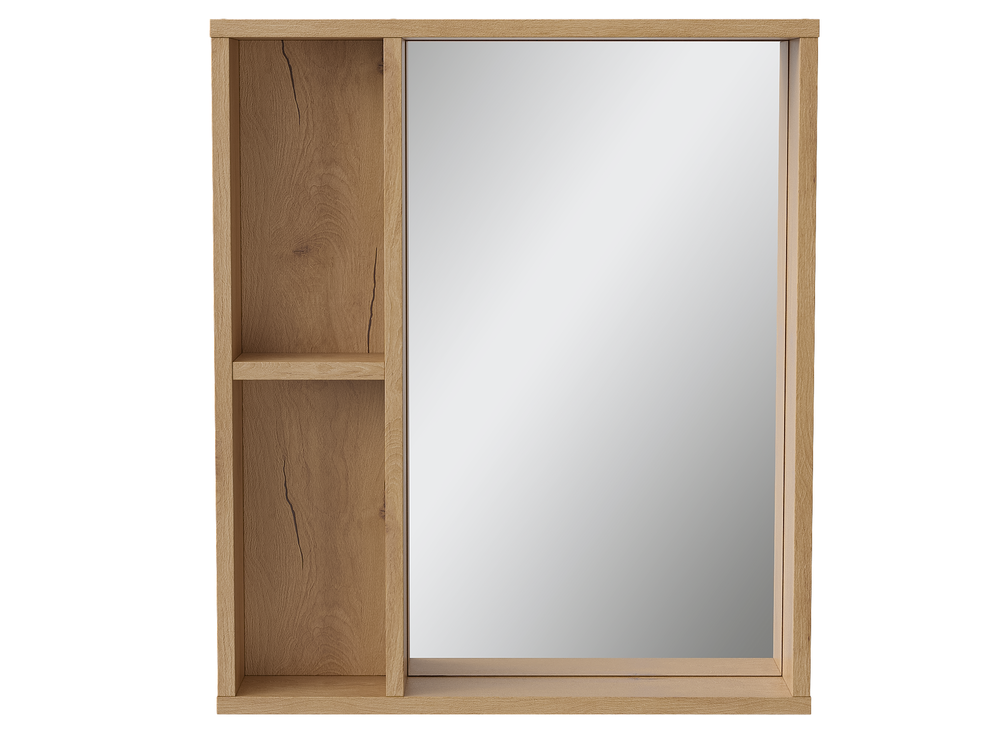 Изображение товара Зеркало для ванной Сохо KONSENSA с полками 60x69.6 см светлый дуб