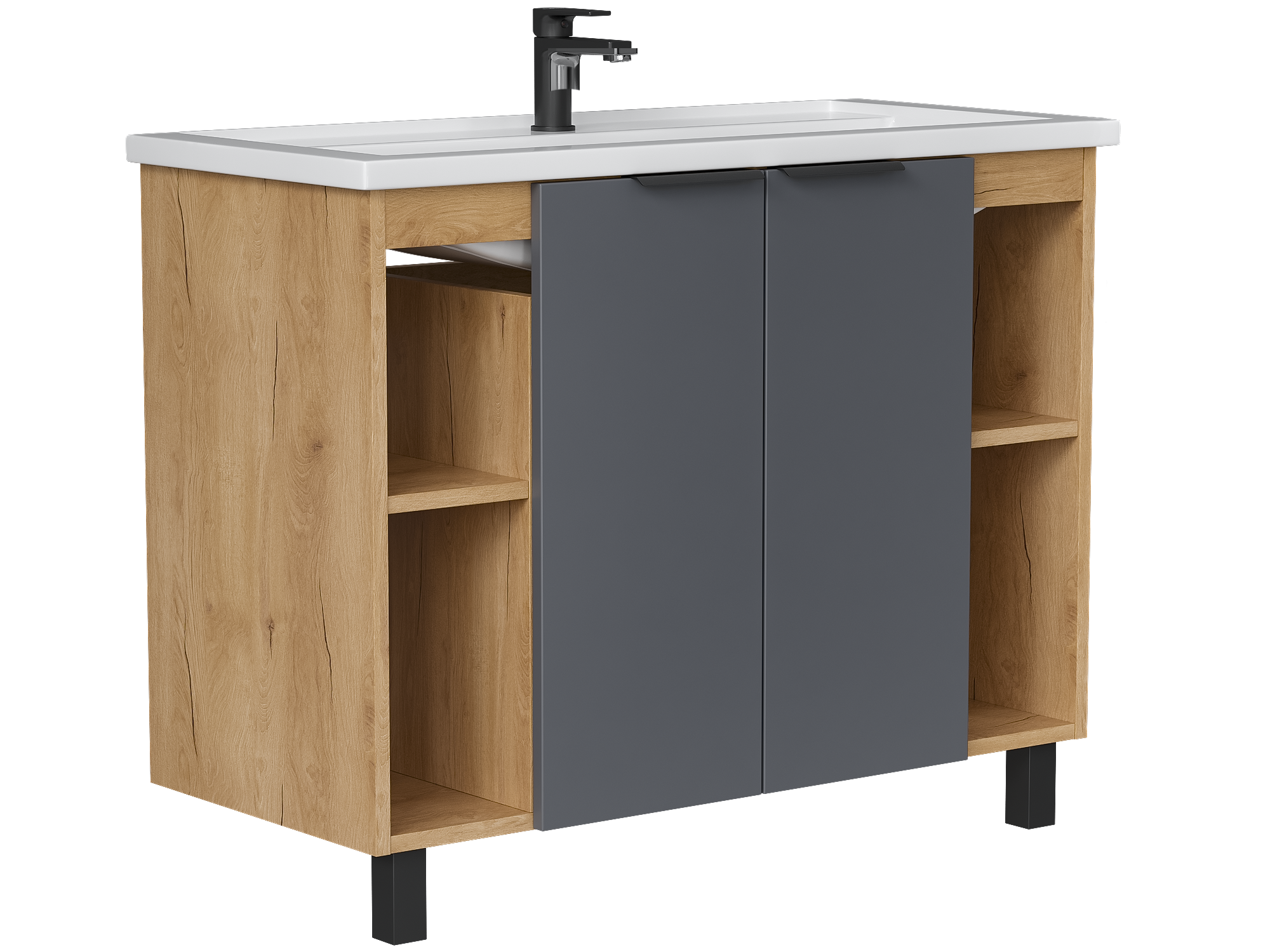 Изображение товара Тумба под раковину СОХО KONSENSA 96.6 см серый или дуб гудзон Золотой/серый софт тач, напольная