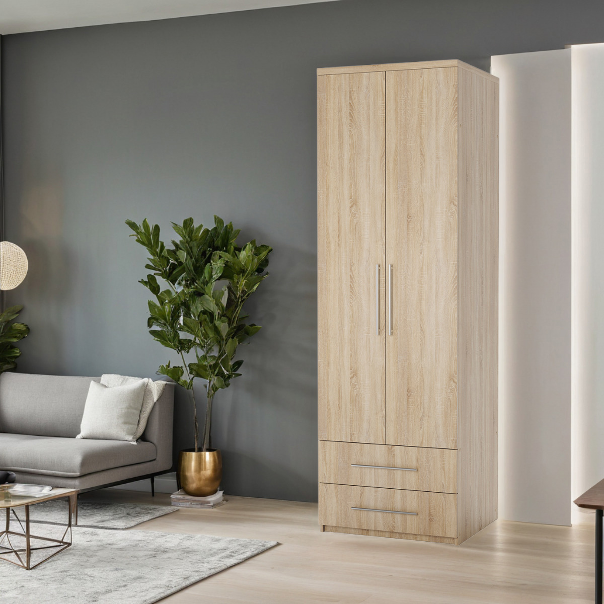 Изображение товара Шкаф распашной Шарм-Дизайн с ящиками 100x220x60 см ЛДСП цвет дуб сонома