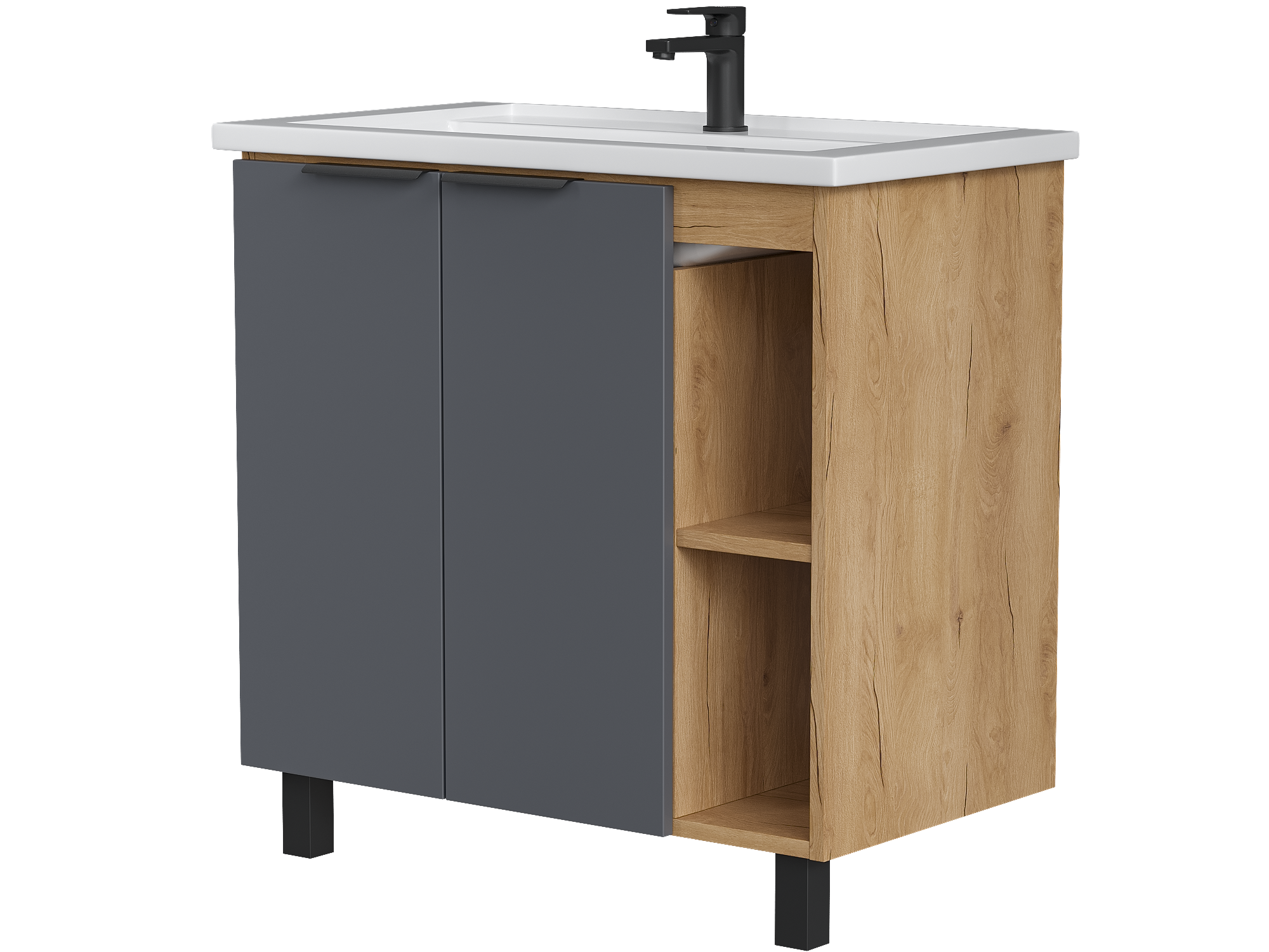 Изображение товара Тумба под раковину Сохо KONSENSA напольная 76.8 см цвет дуб гудзон золотой/серый софт тач