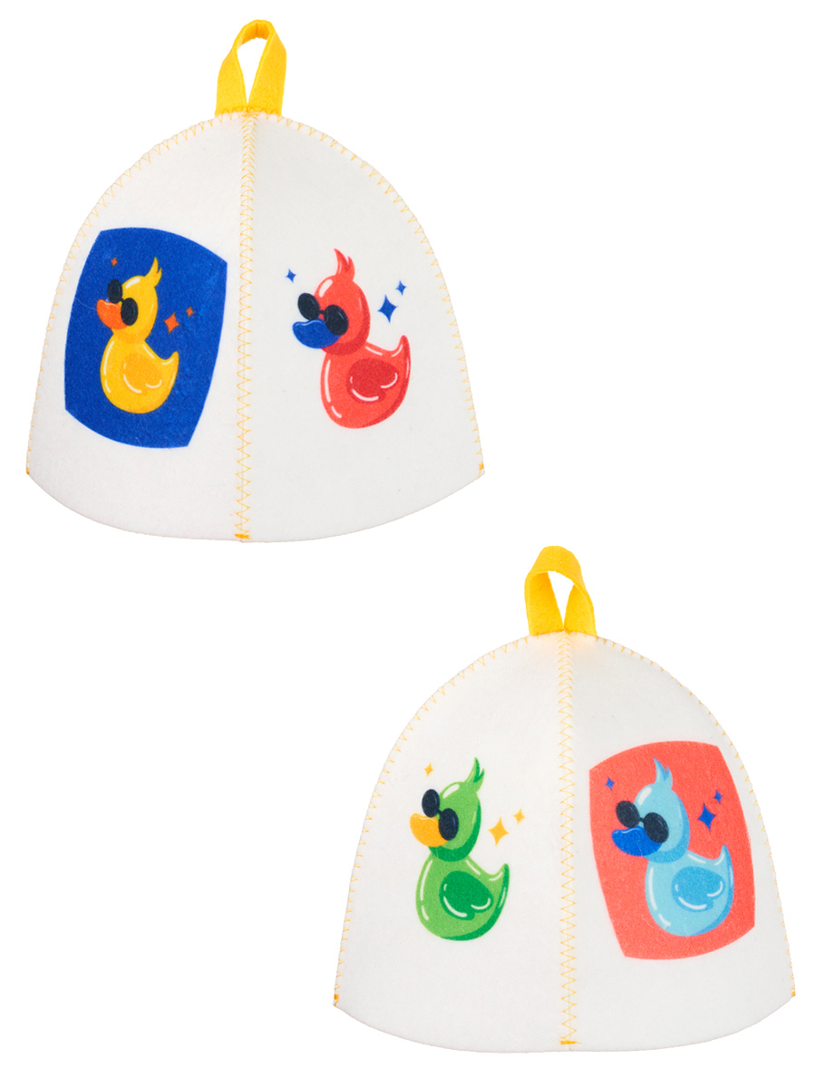 Изображение товара Шапка для бани Главбаня с принтом Уточка из войлока белая для защиты и комфорта