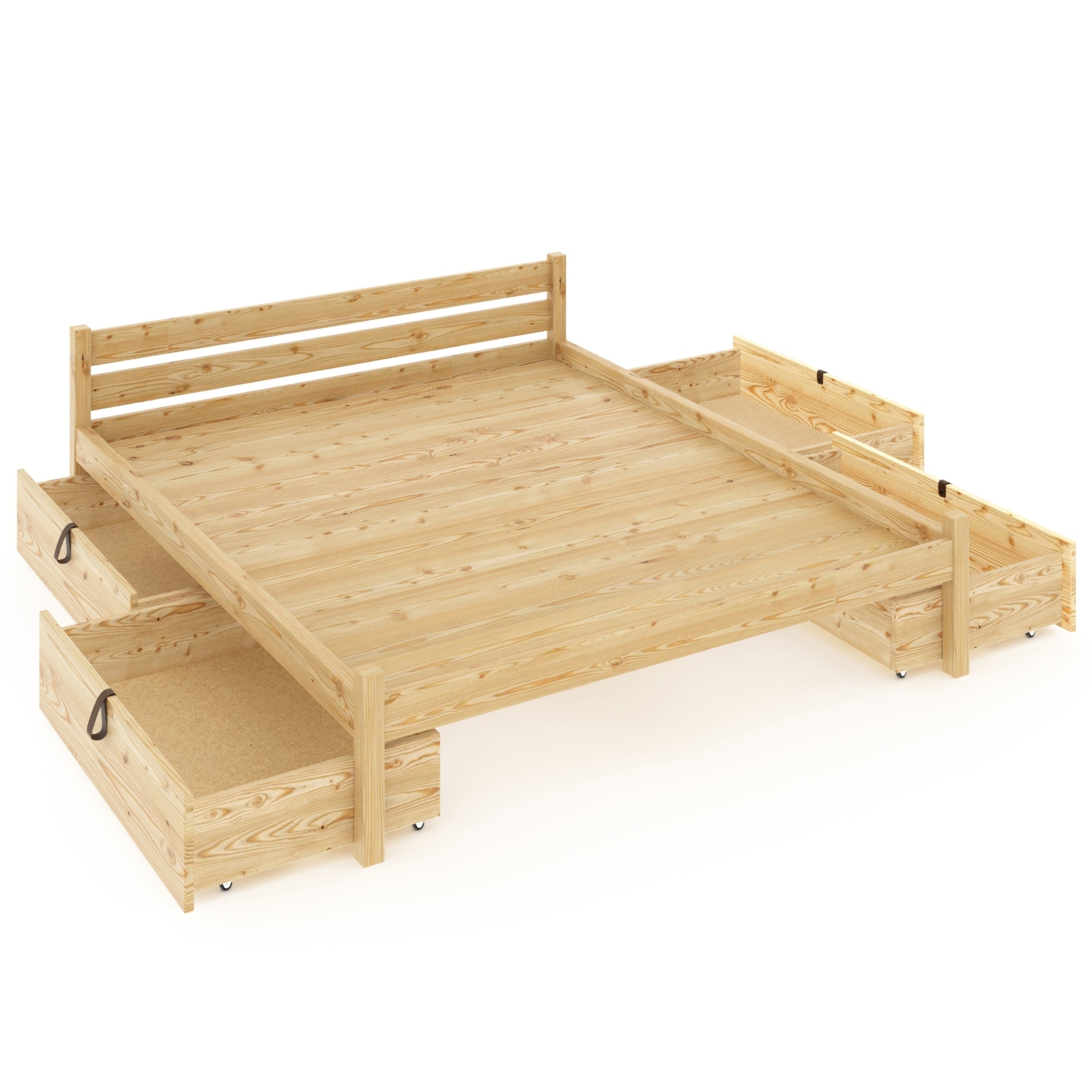 Изображение товара Кровать двуспльная Solarius Классика 4 выкатных ящика 190x63x200 см сплошное основание без шлифовки и покрытия сосна цвет бежевый