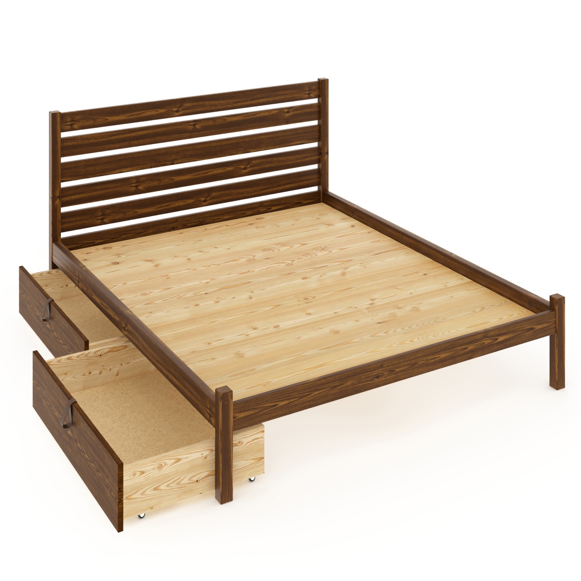 Изображение товара Кровать двуспльная Solarius Классика высокая спинка 2 выкатных ящика 130x101x200 см сплошное основание сосна цвет темный дуб