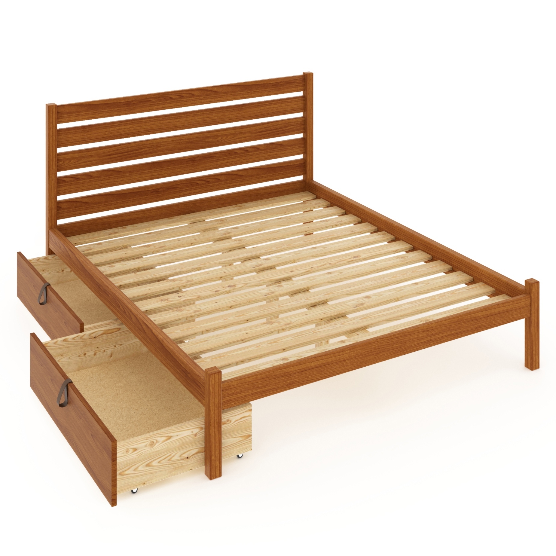 Изображение товара Кровать двуспльная Solarius Классика высокая спинка 2 выкатных ящика 150x101x200 см реечное основание сосна цвет ольха