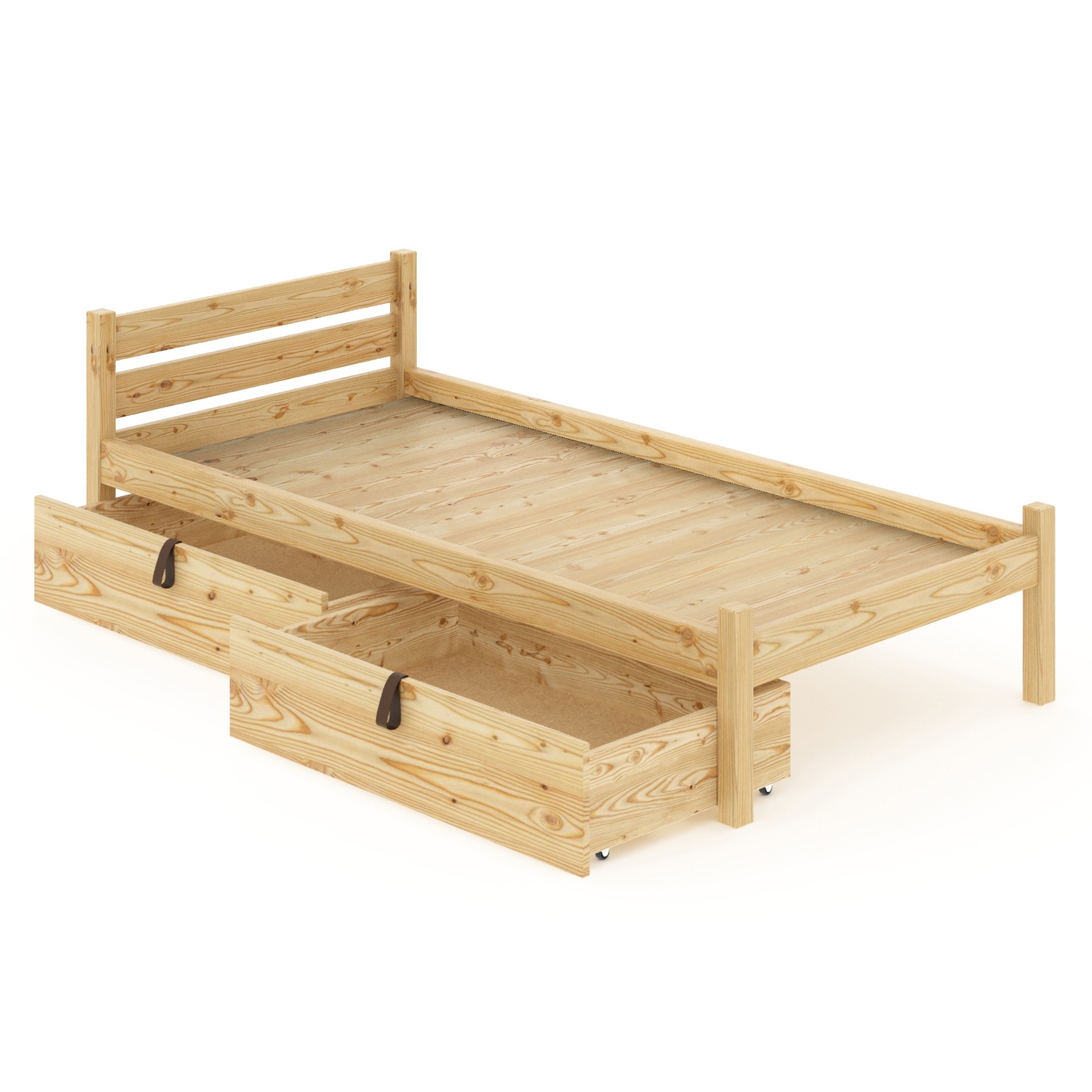 Изображение товара Кровать односпальная Solarius Классика 2 выкатных ящика 90x63x200 см сплошное основание без шлифовки и покрытия сосна цвет бежевый