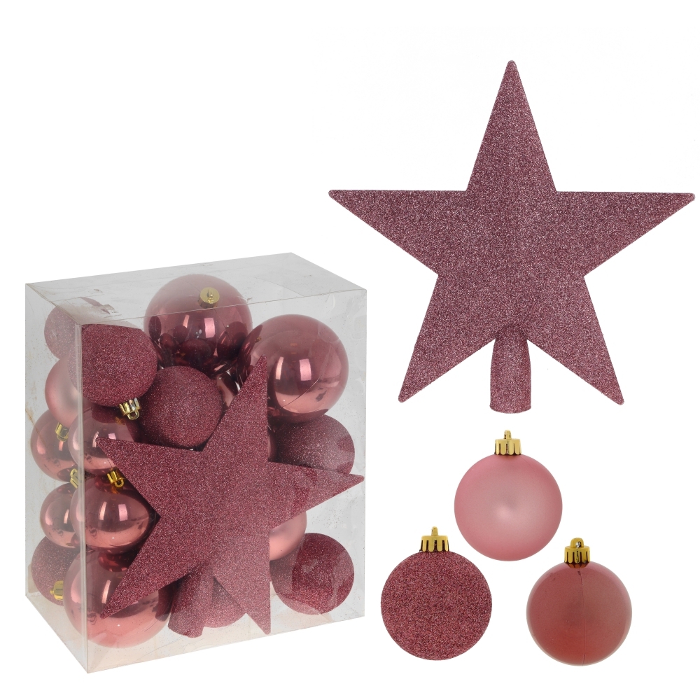 Изображение товара Набор елочных шаров и звезда 20 см розовые 31 шт ПВХ новогодние украшения