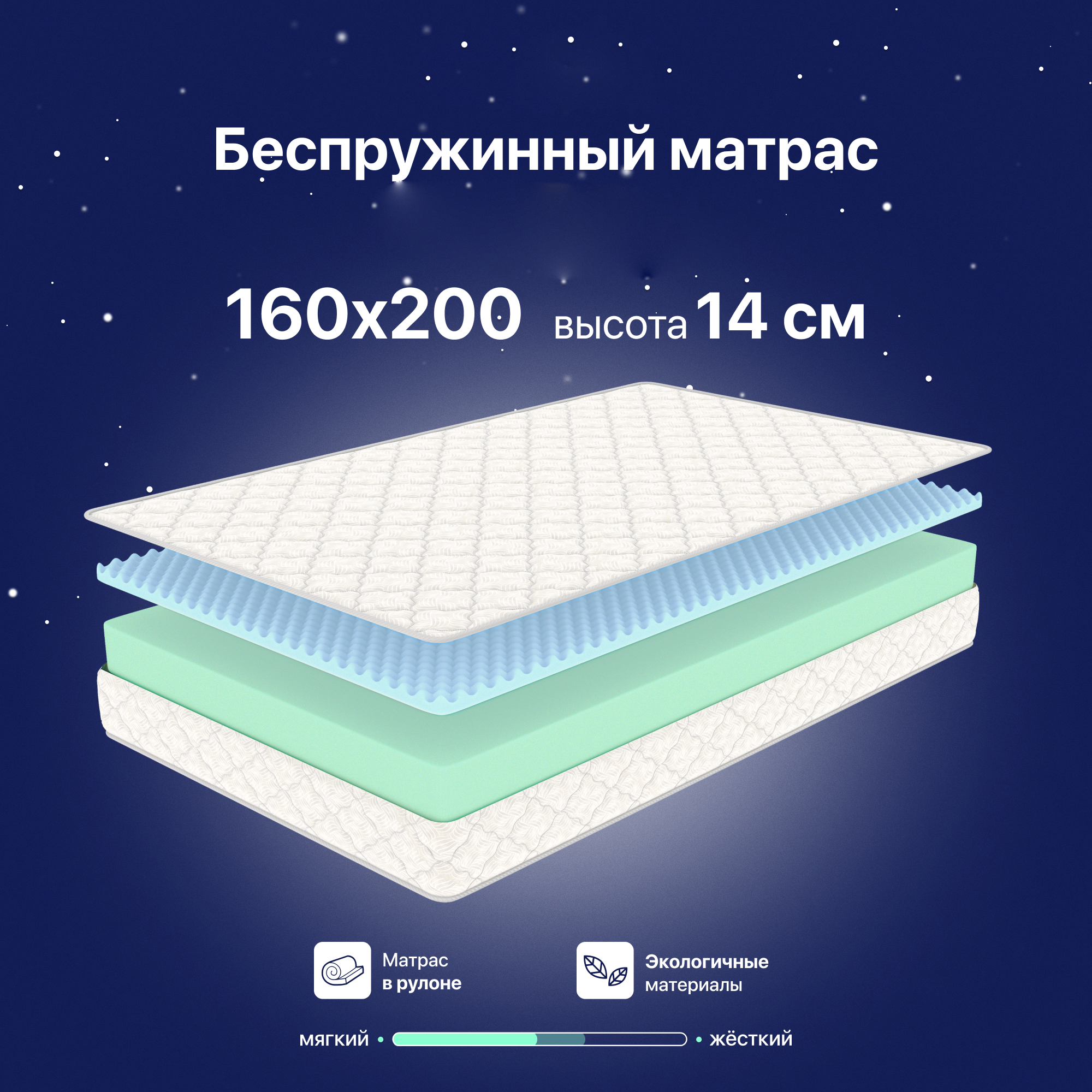Изображение товара Ортопедический двухсторонний матрас Luna Inc Home 160x200 см, беспружинный