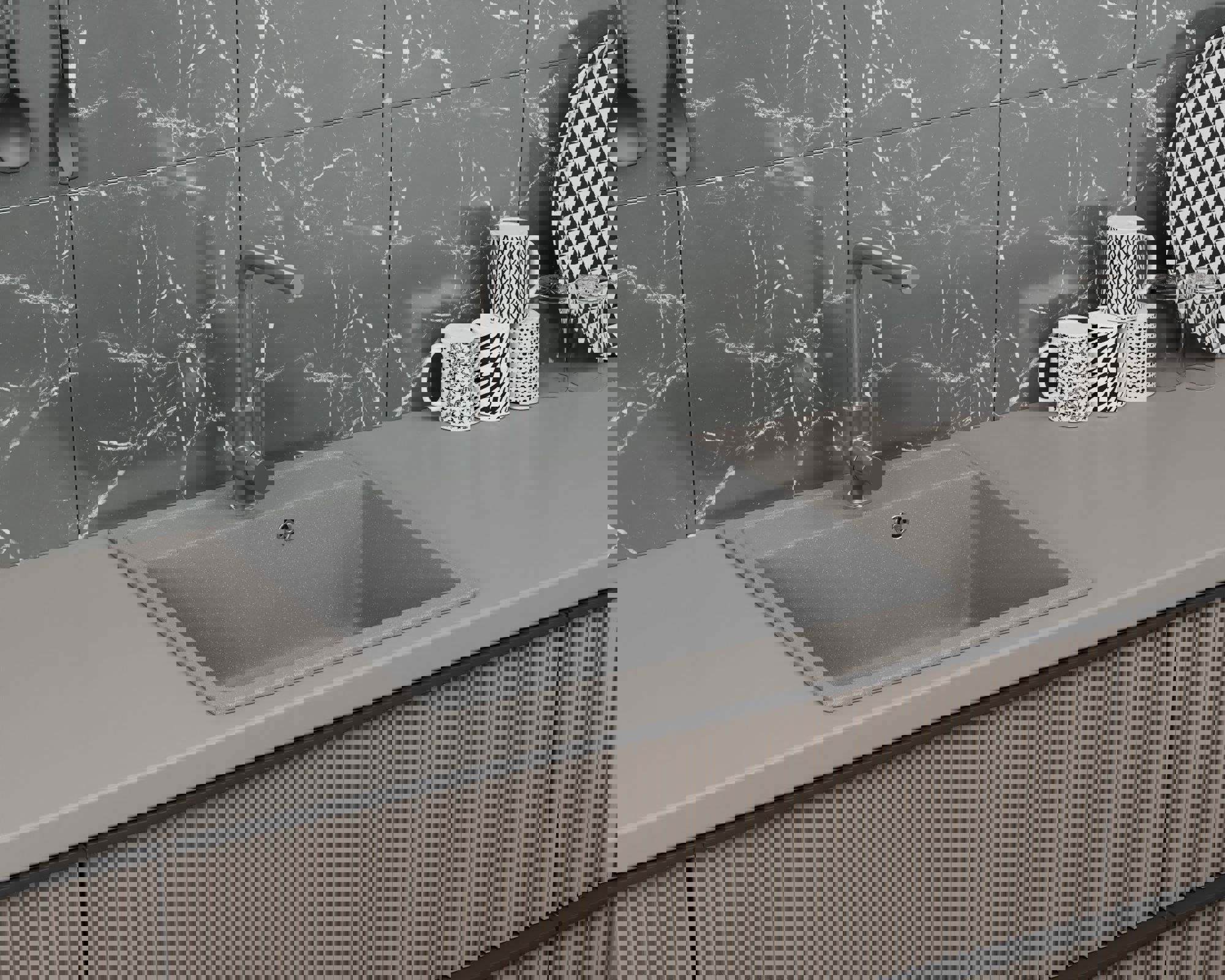 Изображение товара Мойка для кухни BAUEDGE GR0126 20x37 см с сифоном темно-серого цвета