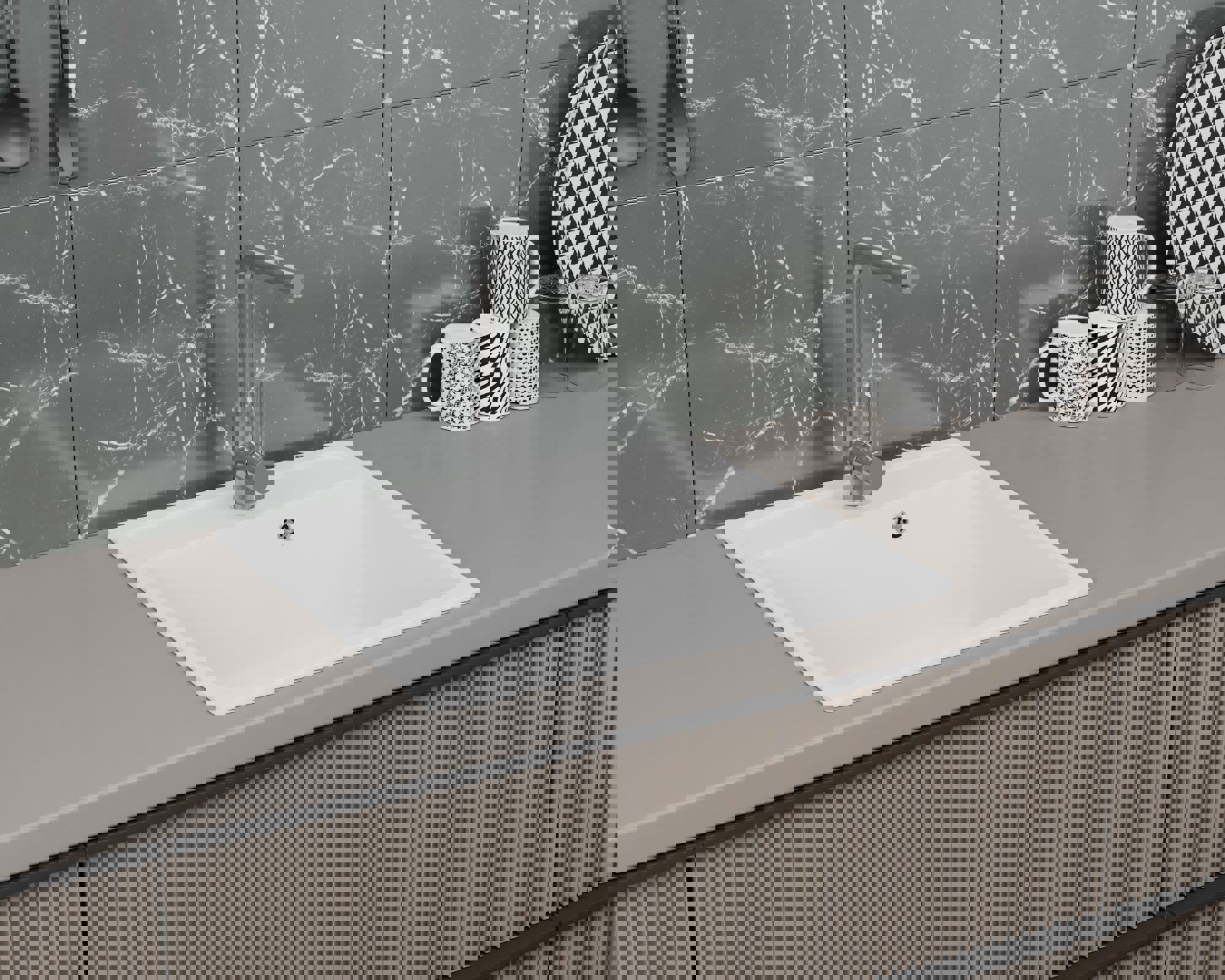 Изображение товара Мойка для кухни BAUEDGE GR0127 из искусственного камня белая 50x56 см с сифоном