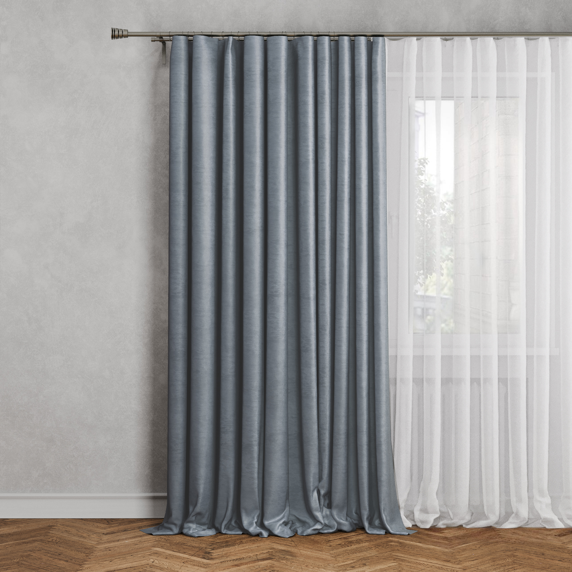 Изображение товара Штора на ленте Soft 160x280 см серо-голубая жаккард  
