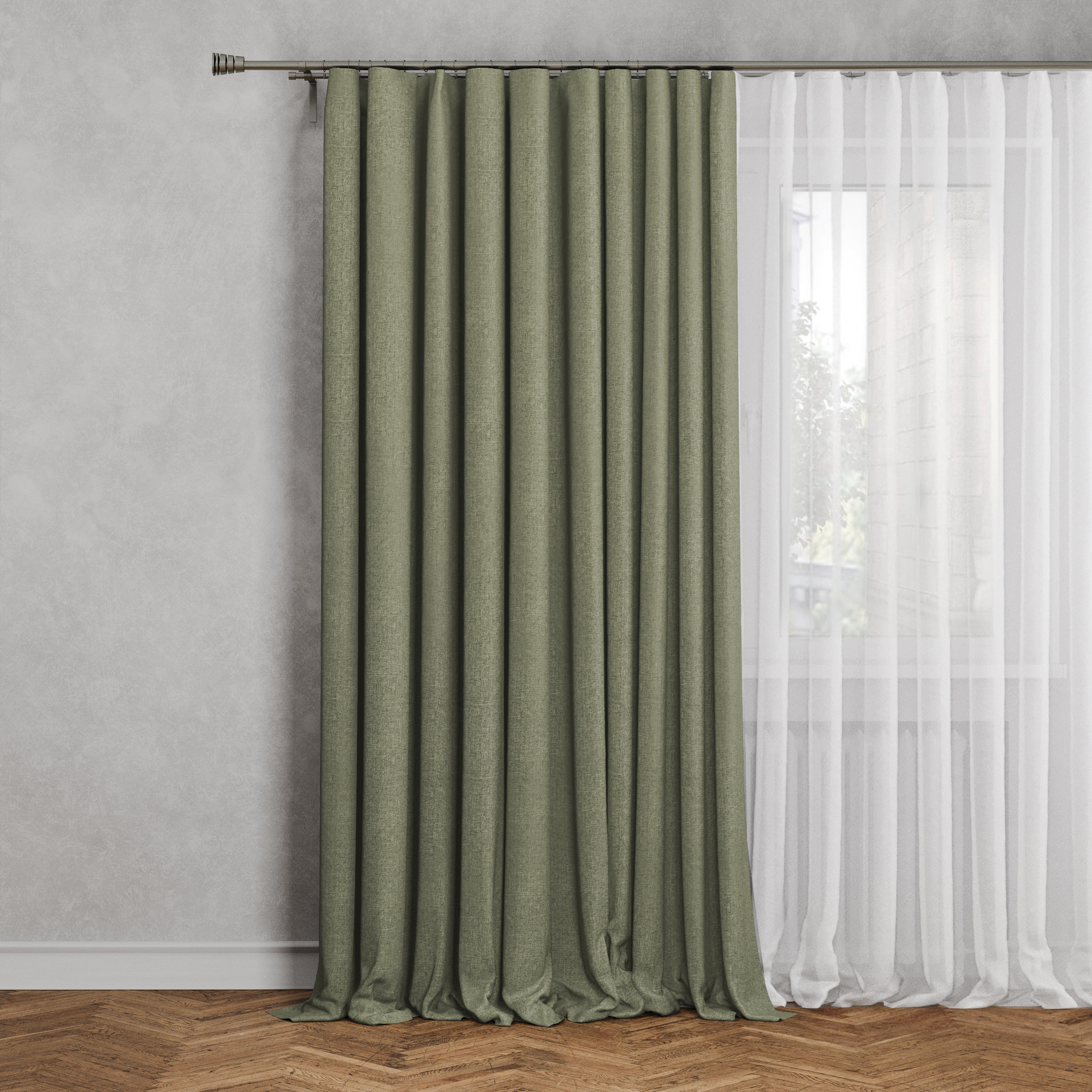 Изображение товара Штора на ленте Tayson 160x280 см зеленая светонепроницаемая Рогожка