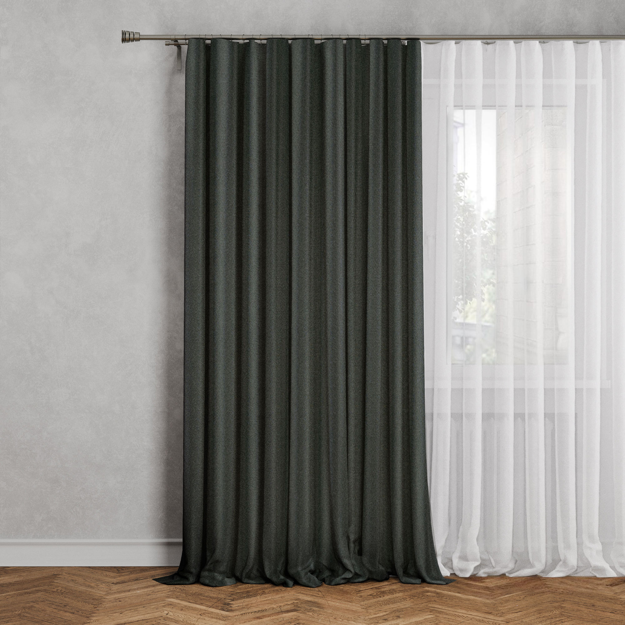 Изображение товара Штора на ленте Кэри 140x280 см темно-серая жаккардовая для гостиной и спальни