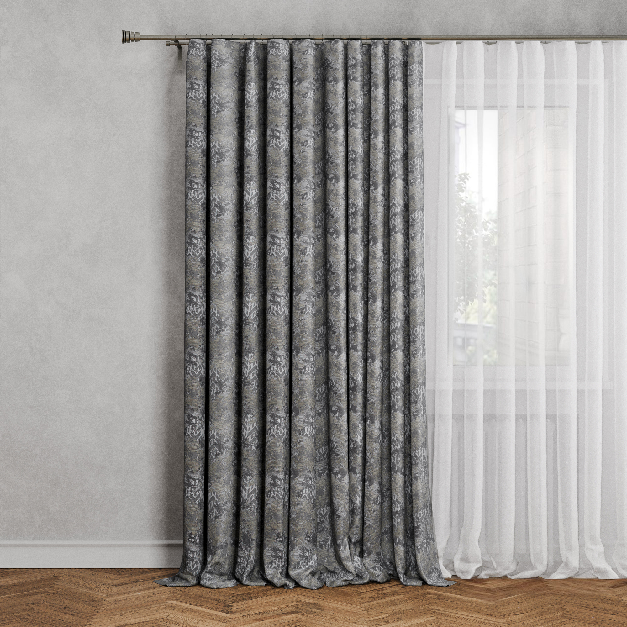 Изображение товара Штора на ленте Огаста 160x280 см серо-черная жаккардовая комфортная и стильная