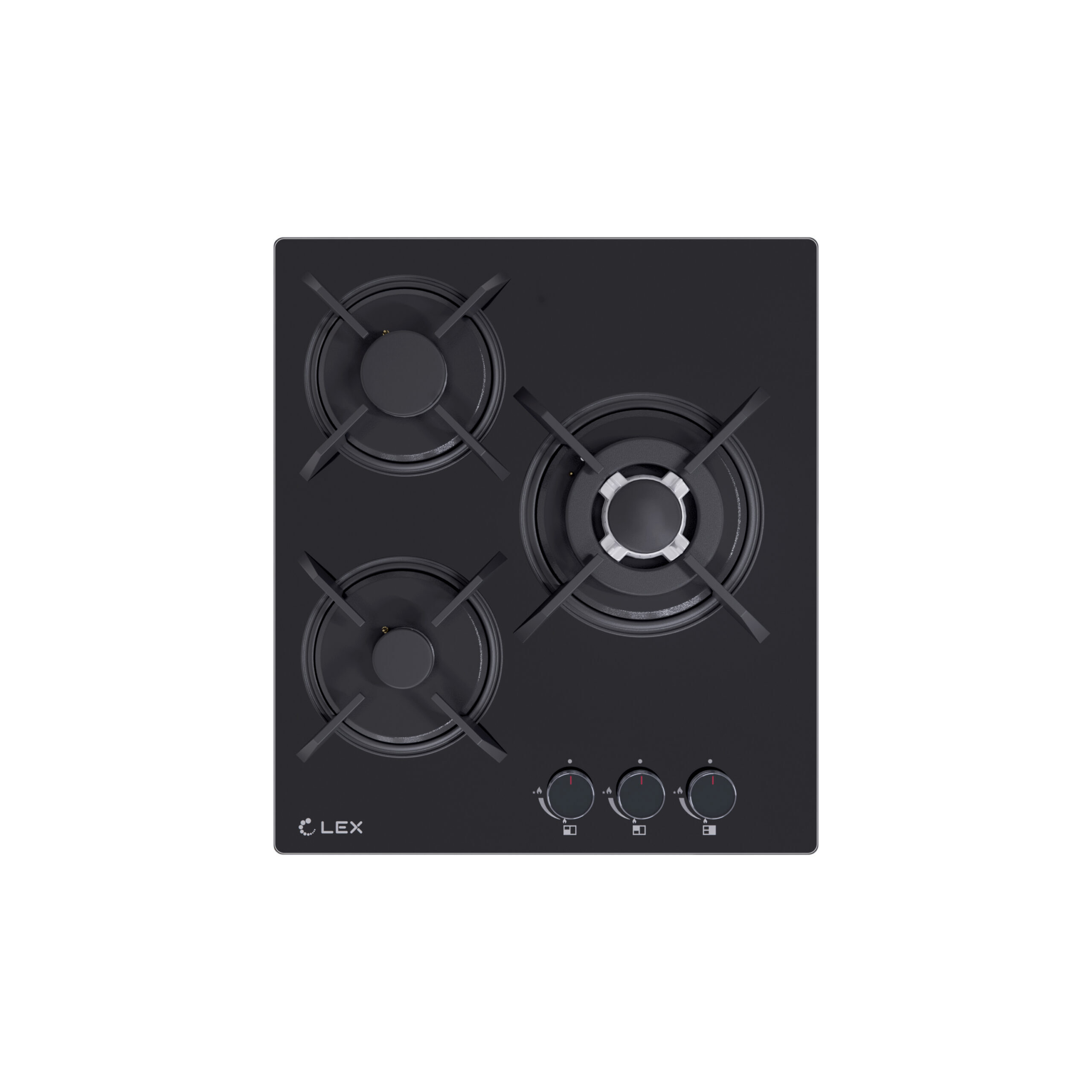 Изображение товара Газовая варочная панель Lex GVG 433 BBL 3 конфорки черное стекло компактная