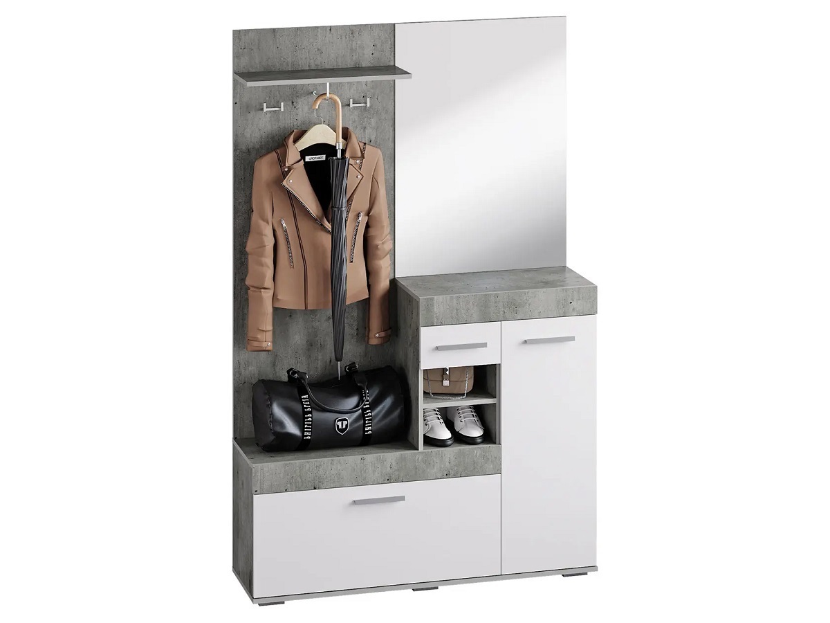 Изображение товара Комплект мебели для прихожей BTS Инстайл 126x196.2x35 см ЛДСП белый/бетон