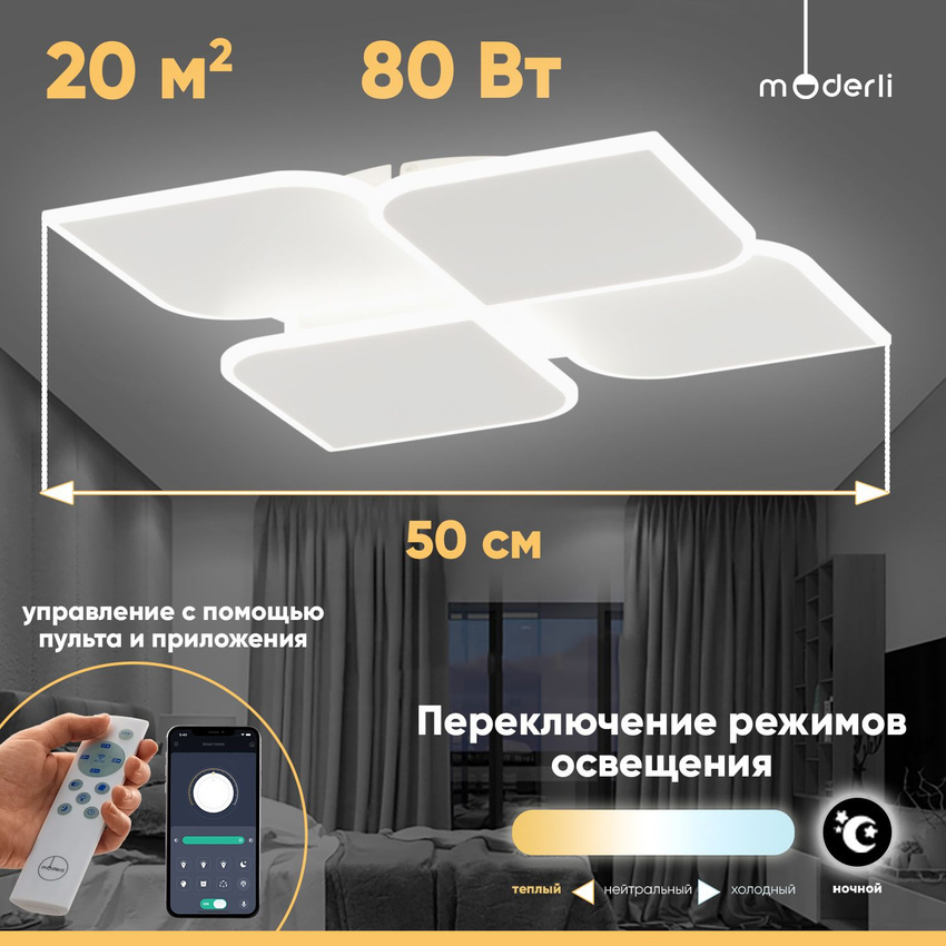 Изображение товара Настенно-потолочный светодиодный светильник Moderli Sky 80 Вт нейтральный белый