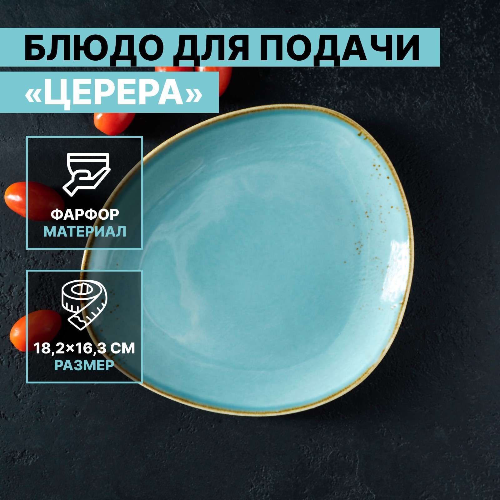 Изображение товара Стильная сервировочная тарелка Magistro Церера из фарфора, бирюзовая