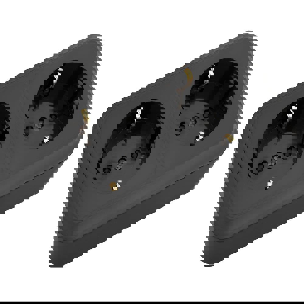 Изображение товара Розетка двойная накладная Bylectrica Пралеска РА16-274 с заземлением цвет черный