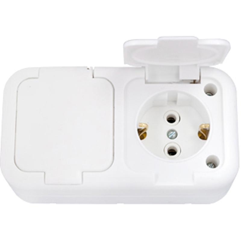 Изображение товара Накладная двойная розетка IP54 с заземлением BYLECTRICA РА16-213, белая, 2 поста