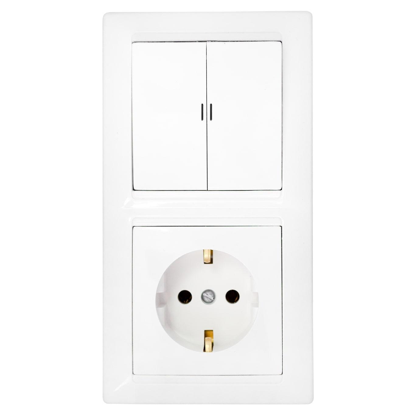 Изображение товара Блок выключатель с розеткой встраиваемые Bylectrica Стиль 2В-РЦ-703 2 клавиши с заземлением цвет белый