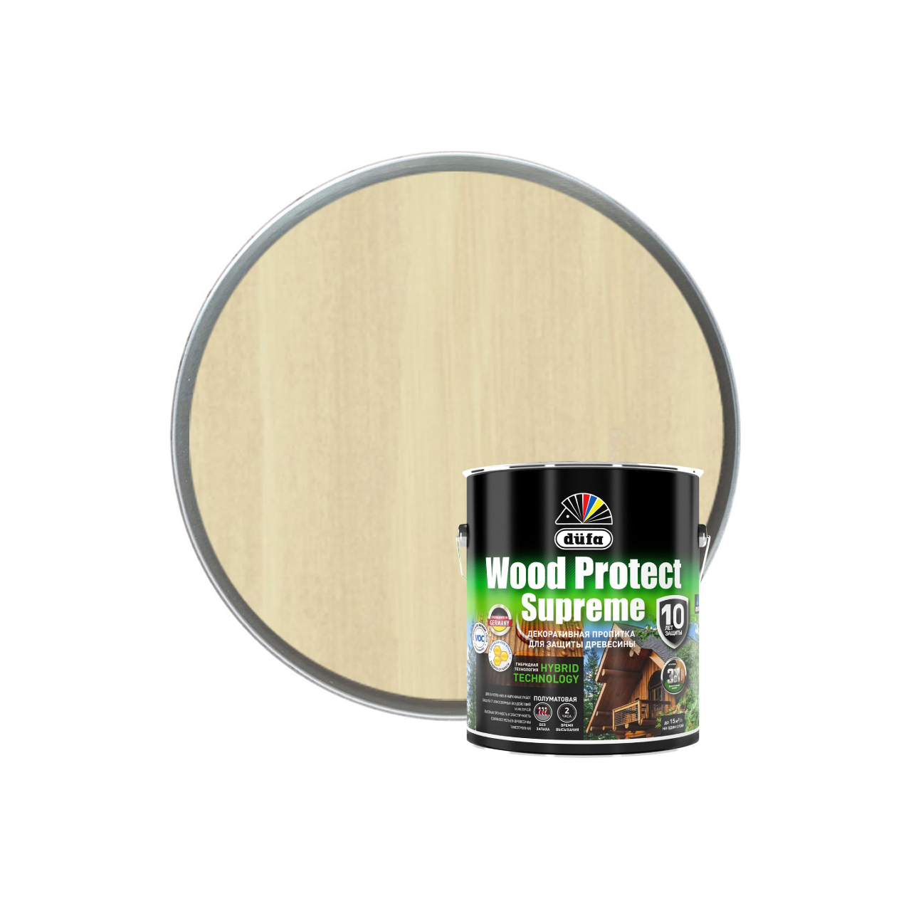 Изображение товара Высокопрочная пропитка по дереву Dufa Wood Protection Supreme бесцветный 2.5 л Изображение товара Высокопрочная пропитка по дереву Dufa Wood Protection Supreme бесцветный 2.5 л