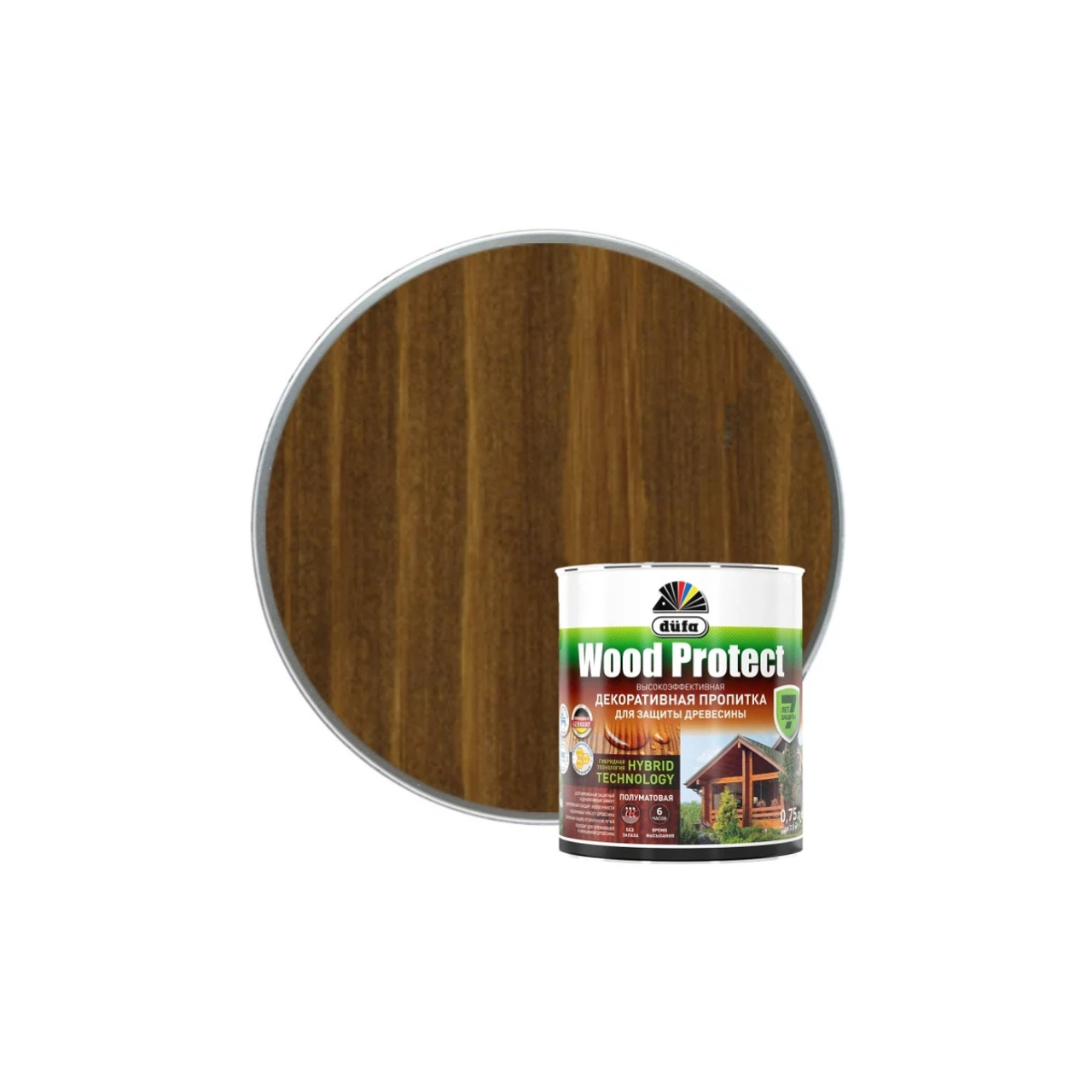 Изображение товара Пропитка для древесины Dufa Wood Protect матовая цвет орех 0.75 л