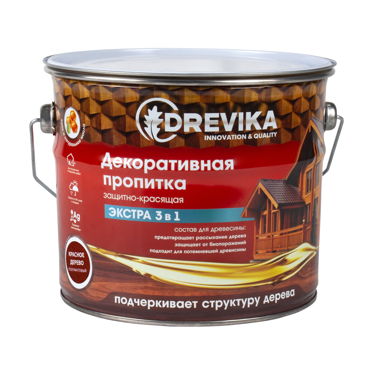 Изображение товара Пропитка древесины DREVIKA ЭКСТРА 3 В 1 3522 красное дерево 3 л