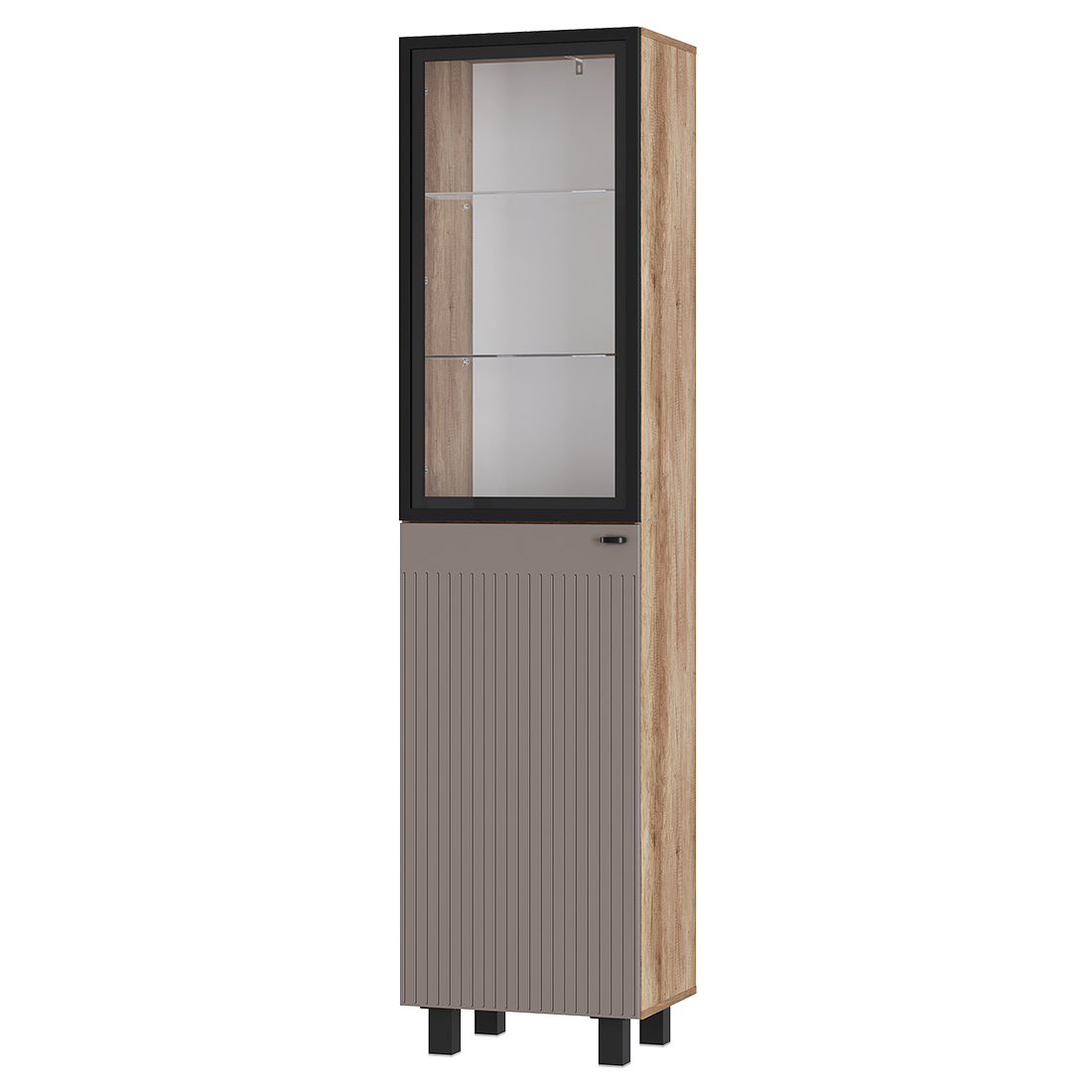 Изображение товара Стильный распашной шкаф из ЛДСП с 5 полками и стеклостворкой Бежевый