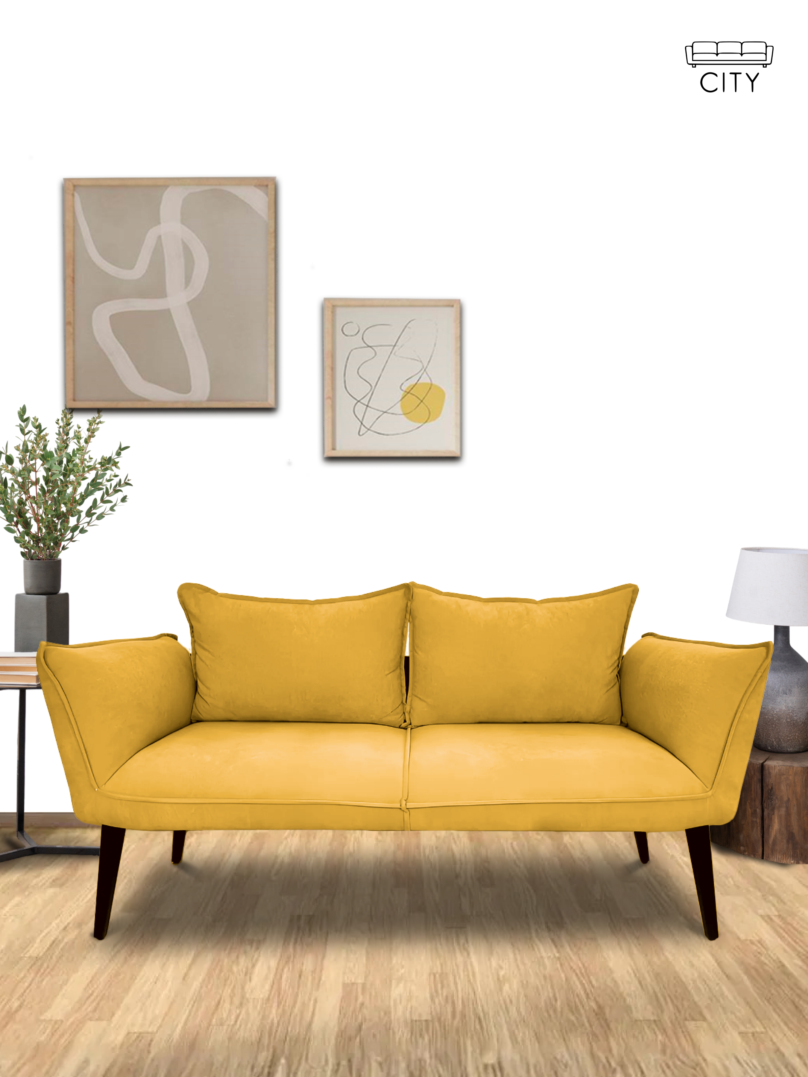 Изображение товара Диван Cityhd Неаполь 2-х местный горчичный велюр 140x76x67 см