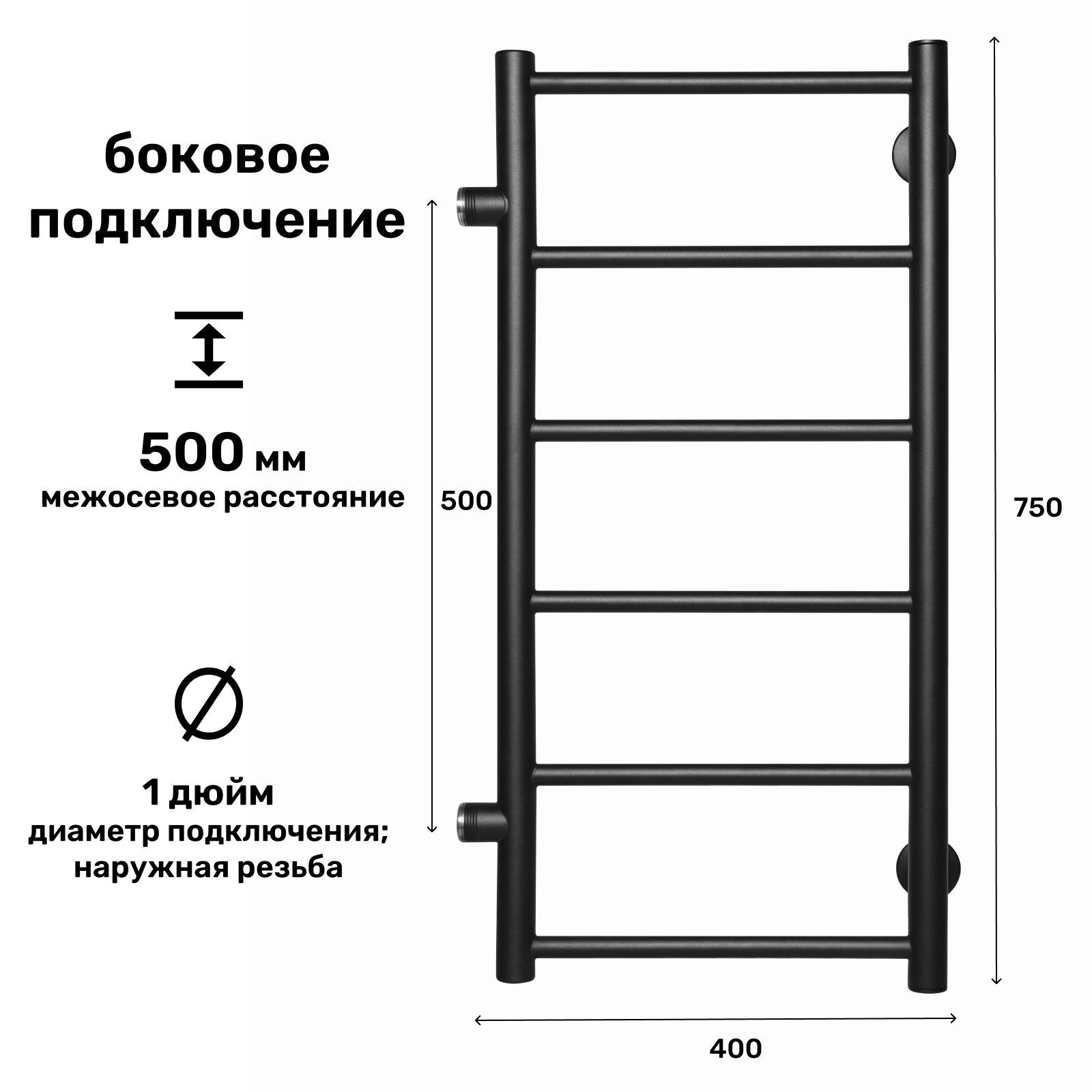 Изображение товара Водяной полотенцесушитель Олимп прямой 40x75 см черный матовый, нержавеющая сталь