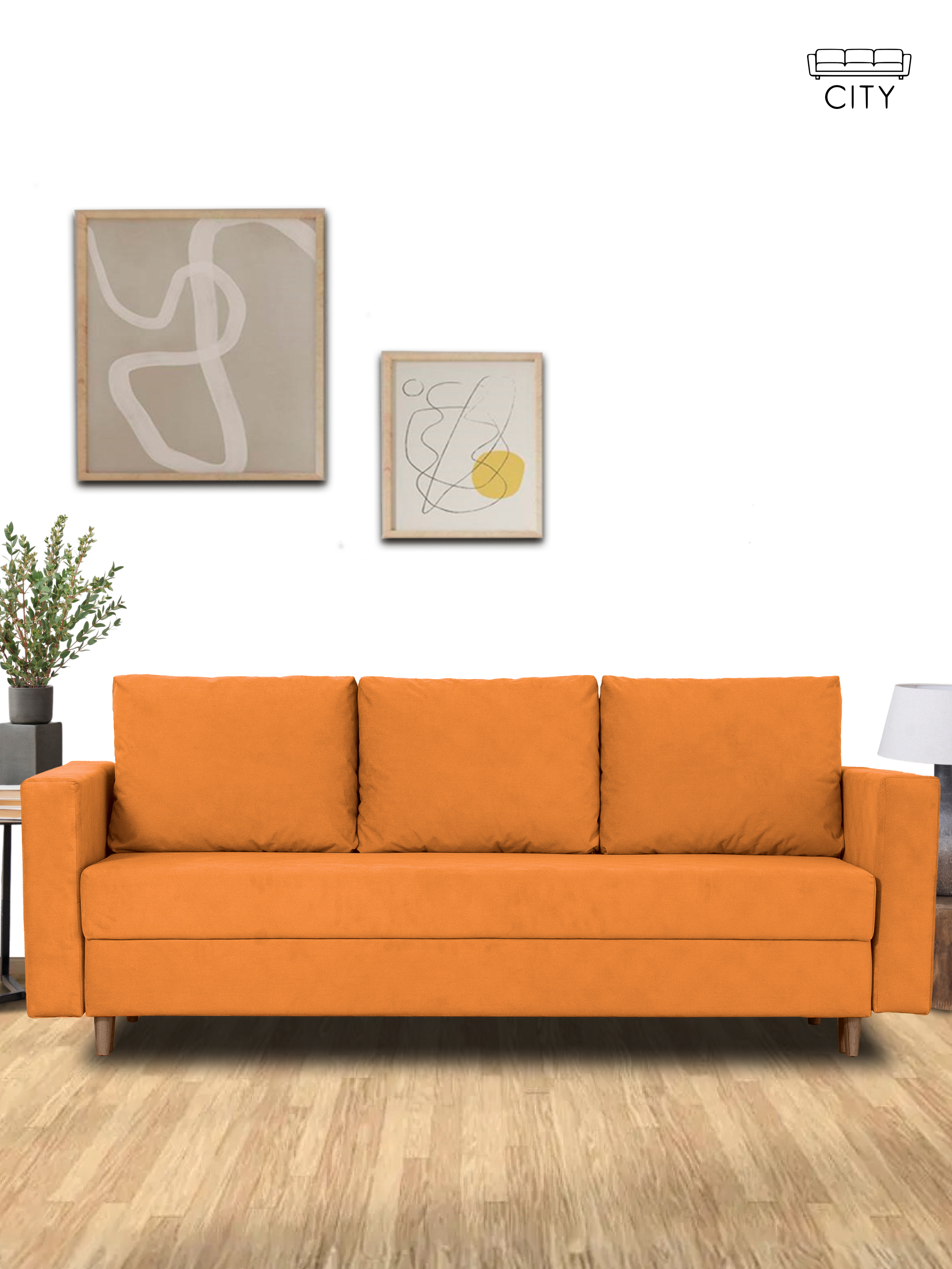 Изображение товара Раскладной диван Cityhd 220x85 см оранжевый велюр