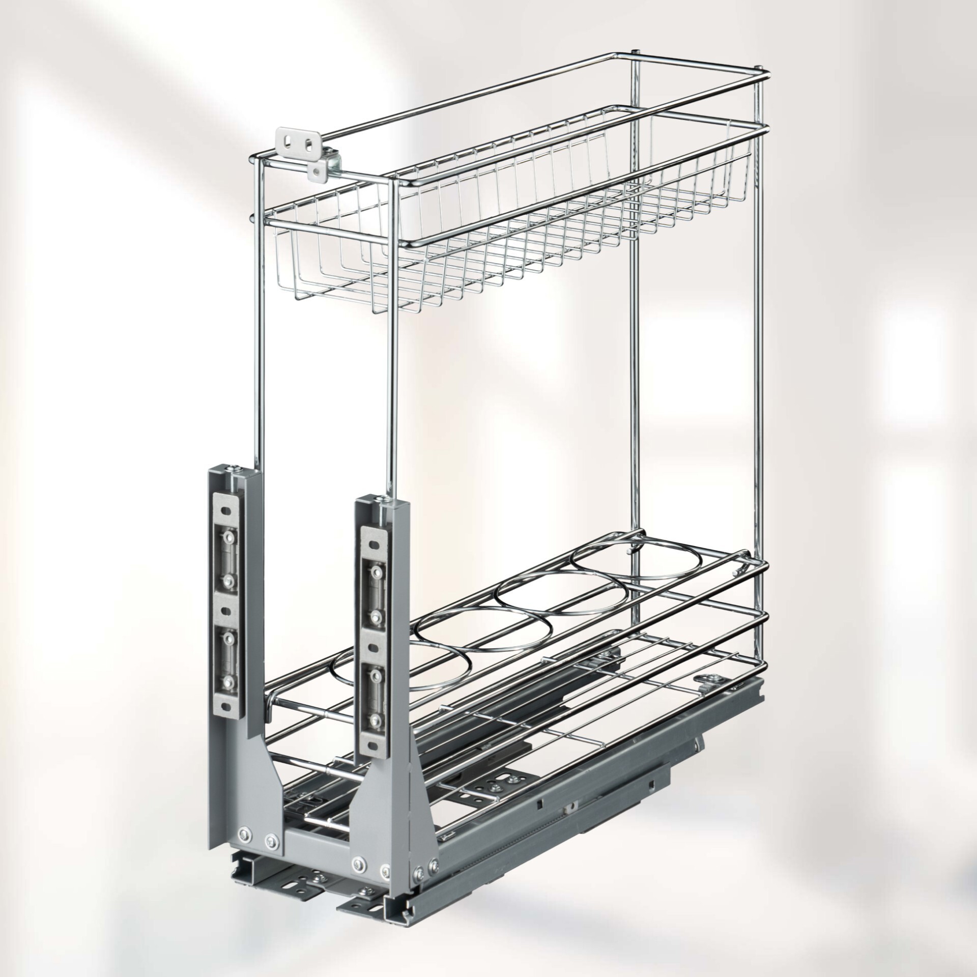 Изображение товара Бутылочница Alba с доводчиком 15.5x46x44 см хром для кухонных шкафов