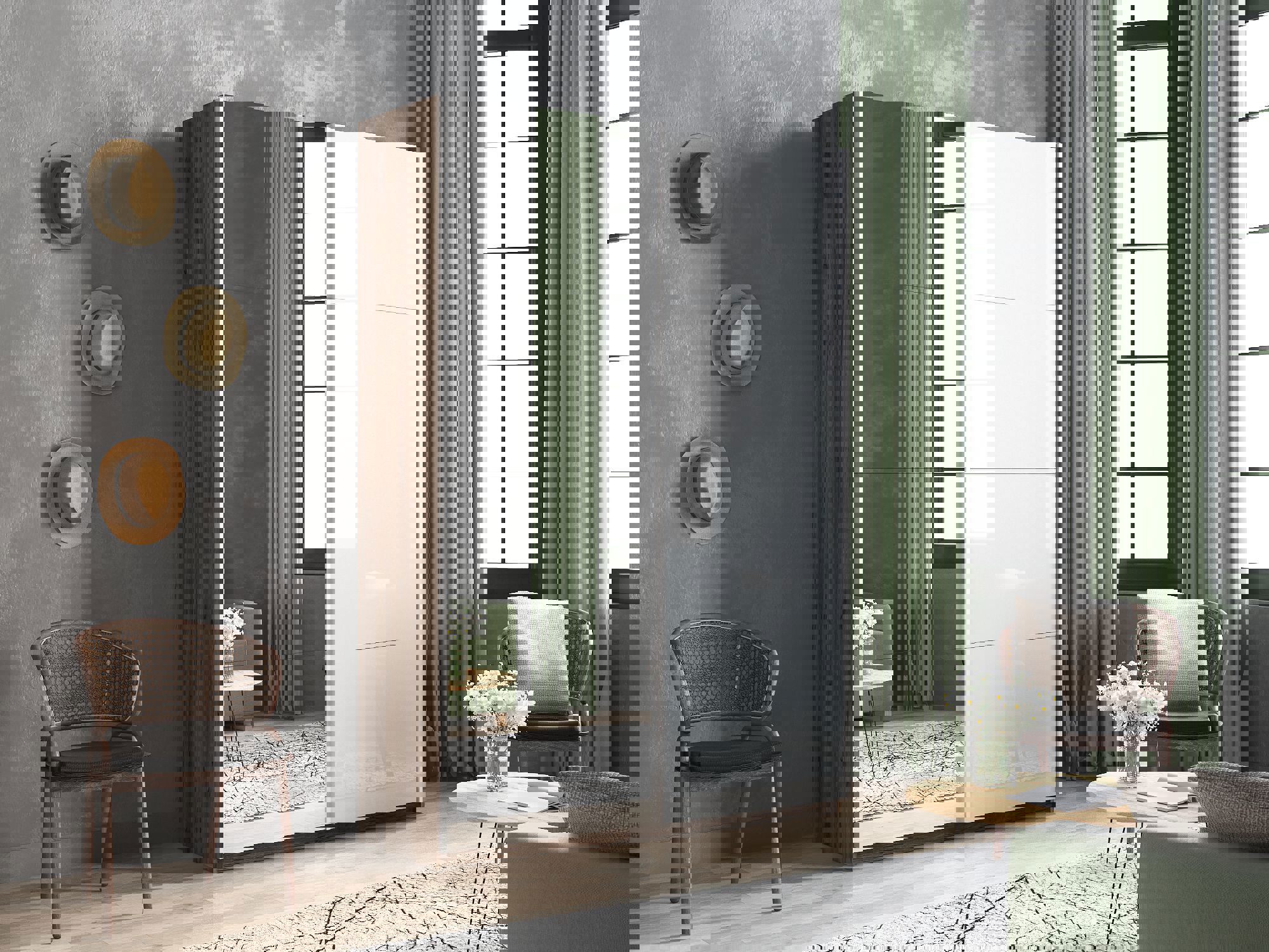 Изображение товара Шкаф-купе серии Прайм 2 дверный 230х140х57 см с 7 полками и зеркалом