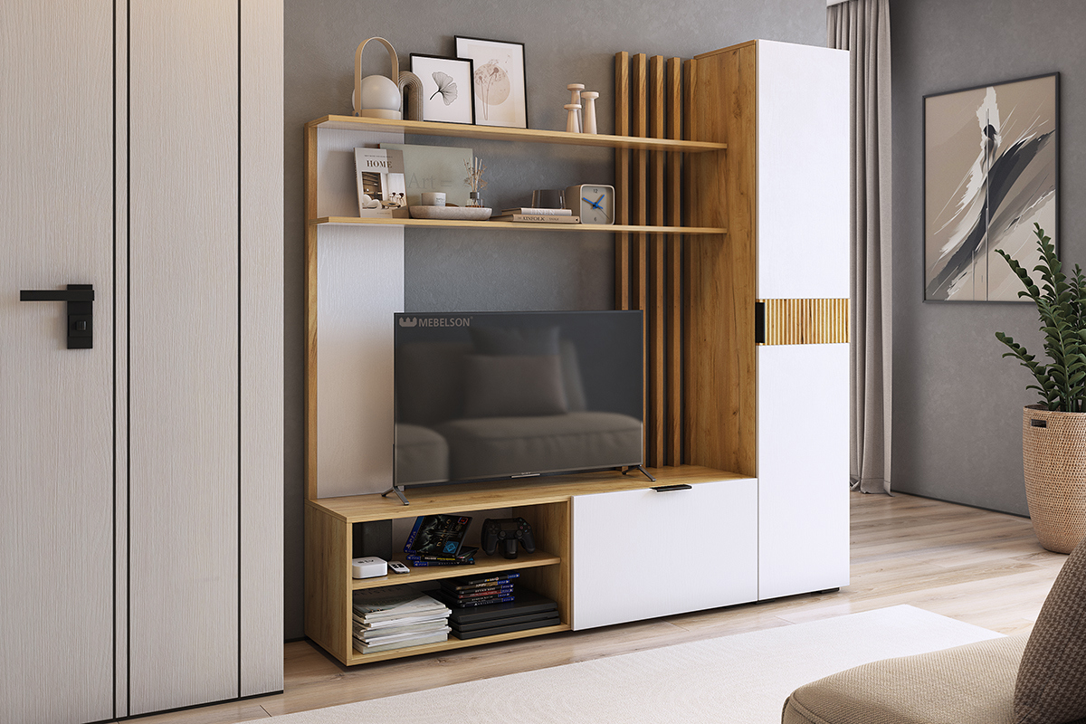 Изображение товара Модульная стенка Mebelson Бери К1 180x182.60x35 см цвет белое дерево