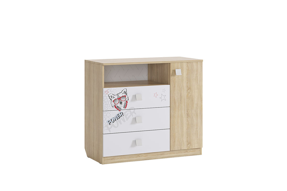 Изображение товара Комод Mebelson Энерджи 4 ящика 90x42x82 см ЛДСП цвет белый/дуб сонома