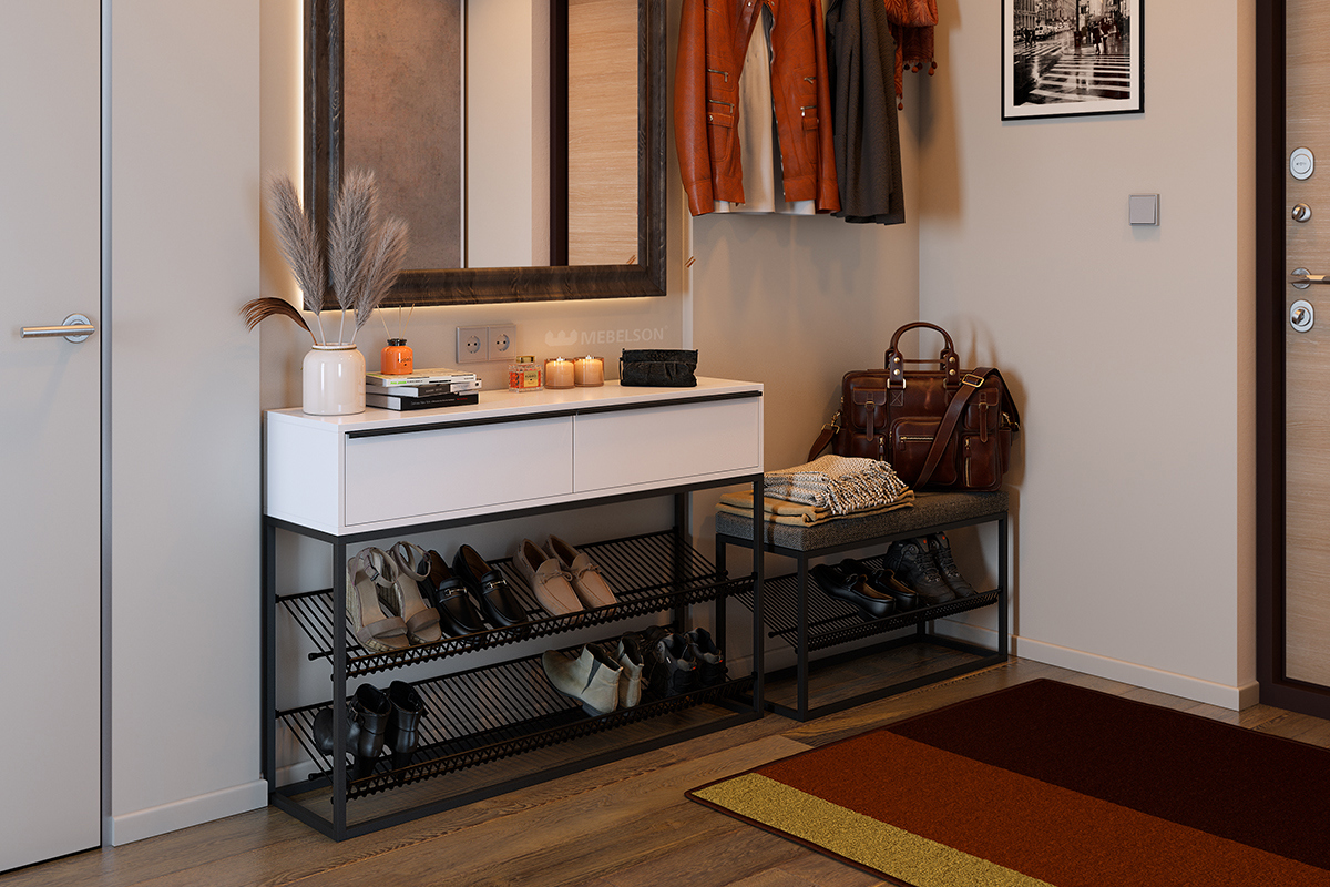 Изображение товара Полка для обуви Mebelson 115x80x30 см с двумя ящиками и металлической сеткой