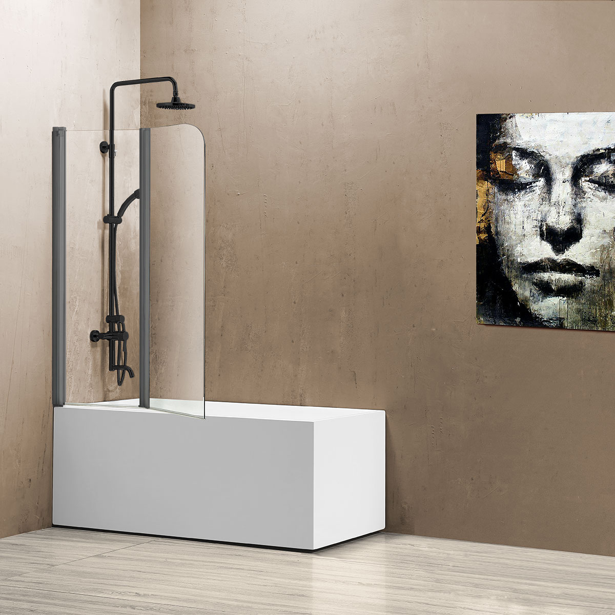 Изображение товара Душевая шторка на ванну Vincea VSB-12 114x140 профиль вороненая сталь стекло прозрачное Изображение товара Душевая шторка на ванну Vincea VSB-12 114x140 профиль вороненая сталь стекло прозрачное