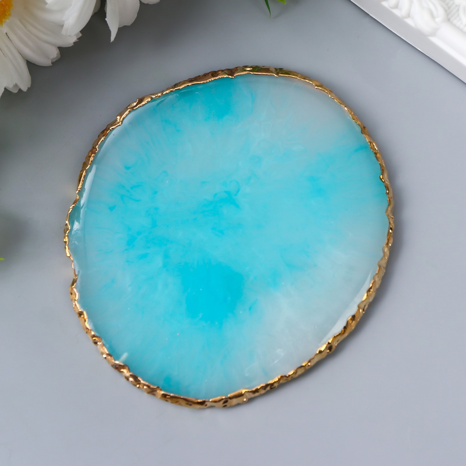 Изображение товара Подставка интерьерная под кольца/мелочи "Голубой камень" неидеальный круг 9x10 см