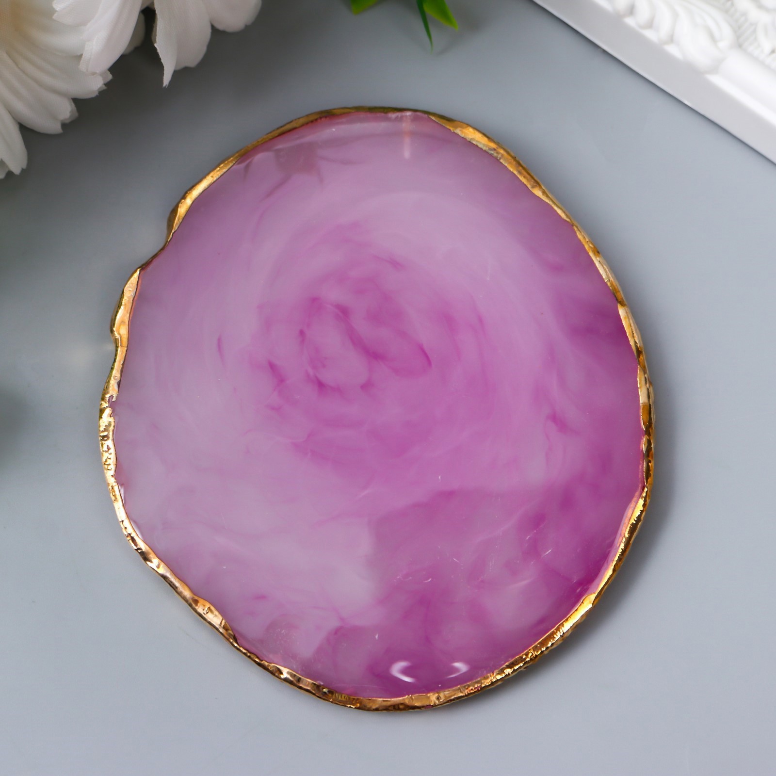 Изображение товара Подставка интерьерная под кольца/мелочи "Розовый камень" неидеальный круг 9x10 см