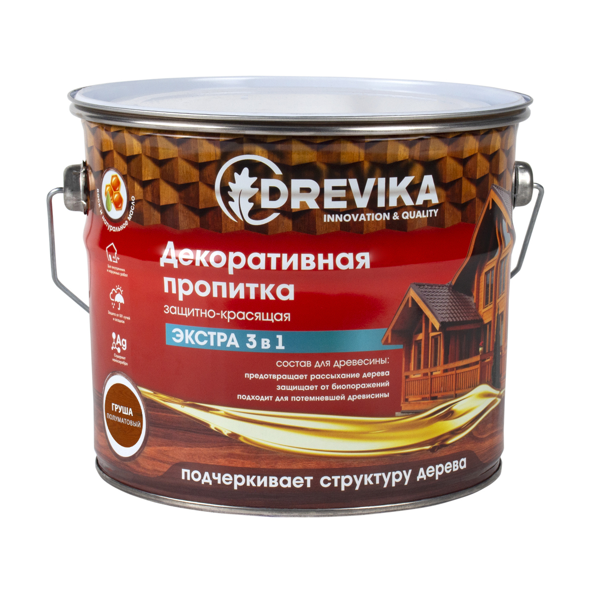 Изображение товара Пропитка древесины DREVIKA ЭКСТРА 3 В 1 3513 груша 3 л