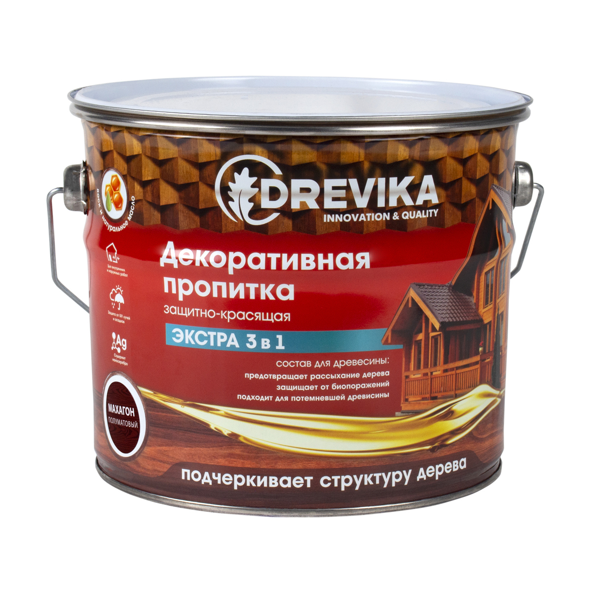 Изображение товара Пропитка древесины DREVIKA ЭКСТРА 3 В 1 3536 махагон 3 л