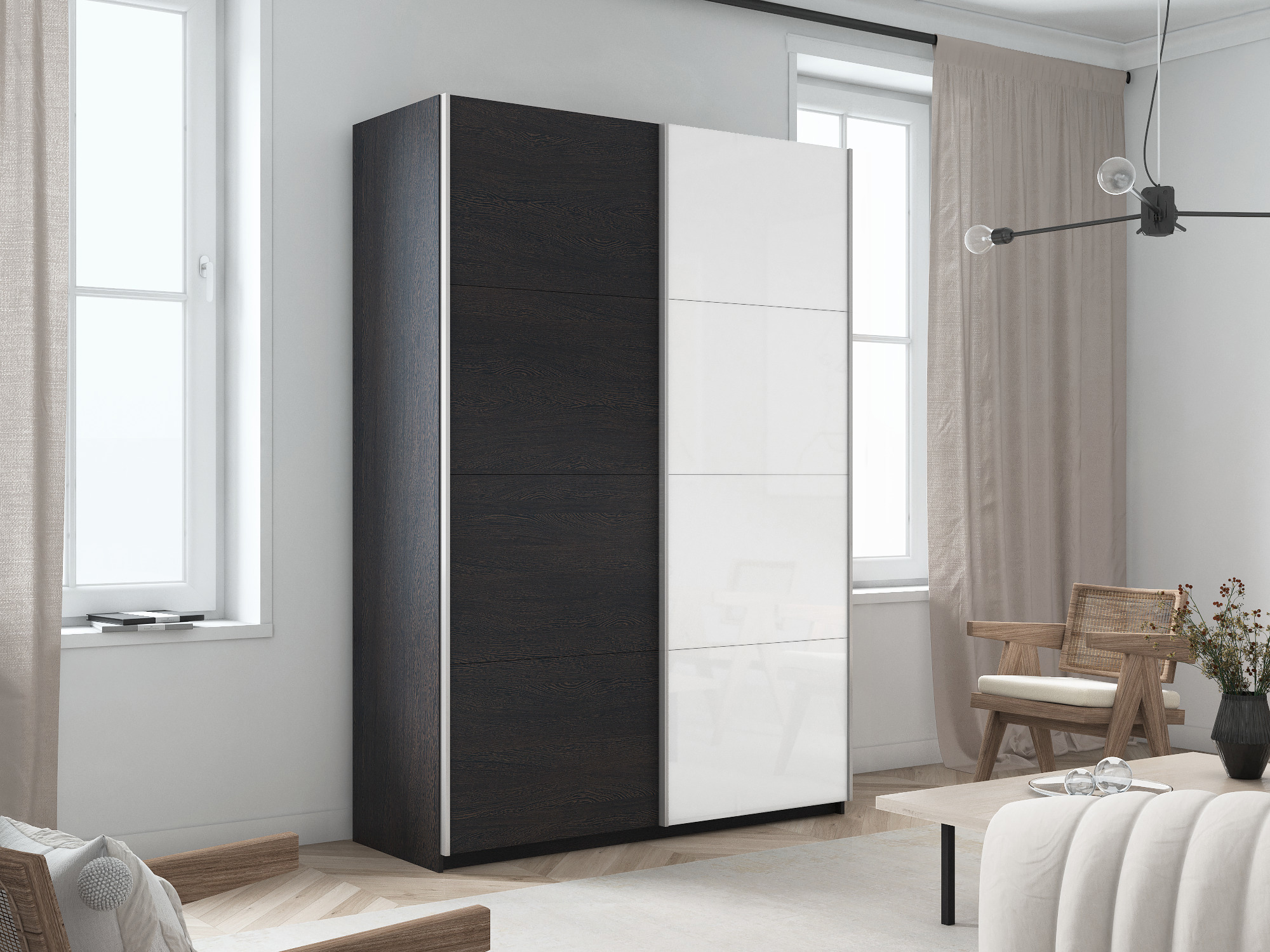 Изображение товара Шкаф-купе МК Е1-Юг Прайм 230x120x57 см 7 полок венге и белый глянец