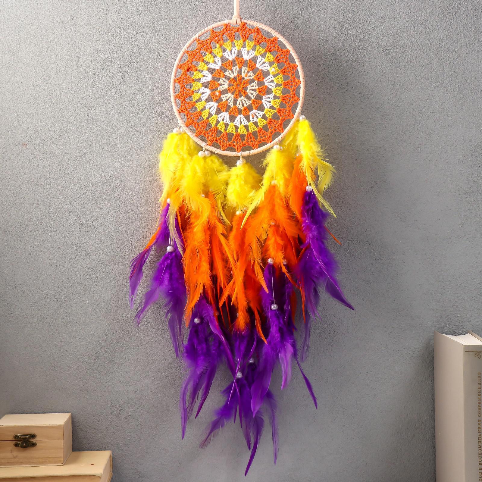 Изображение товара Панно ловец снов "Вязанный орнамент" яркий d-16 см 65x16 см