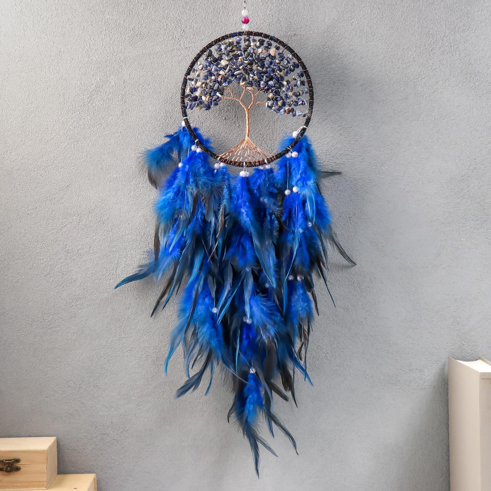 Изображение товара Панно ловец снов "Дерево" ярко-синий d-15.5 см h-63 см