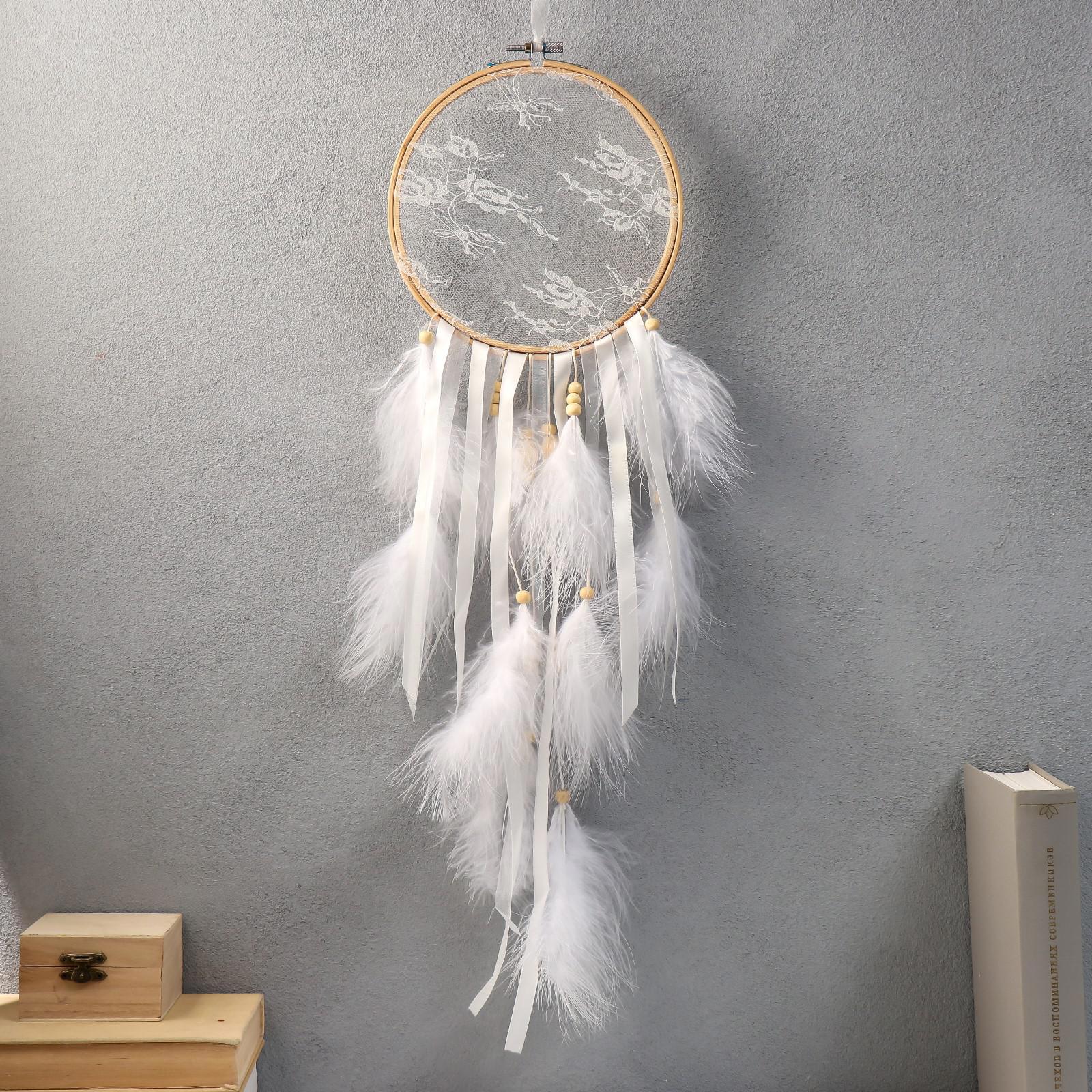 Изображение товара Панно ловец снов «К кружево на тюле» белый, d-15 см 50x15 см