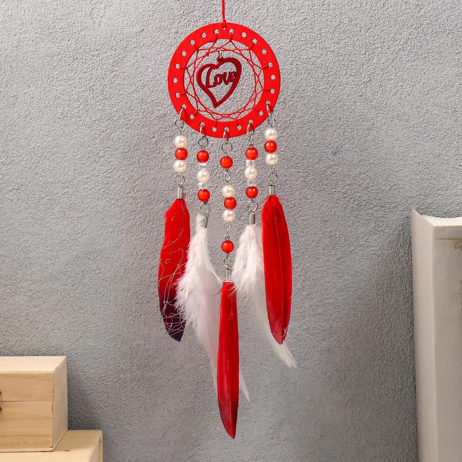 Изображение товара [Панно] SIMALAND Любовь в сердце Ловец снов красно-белый