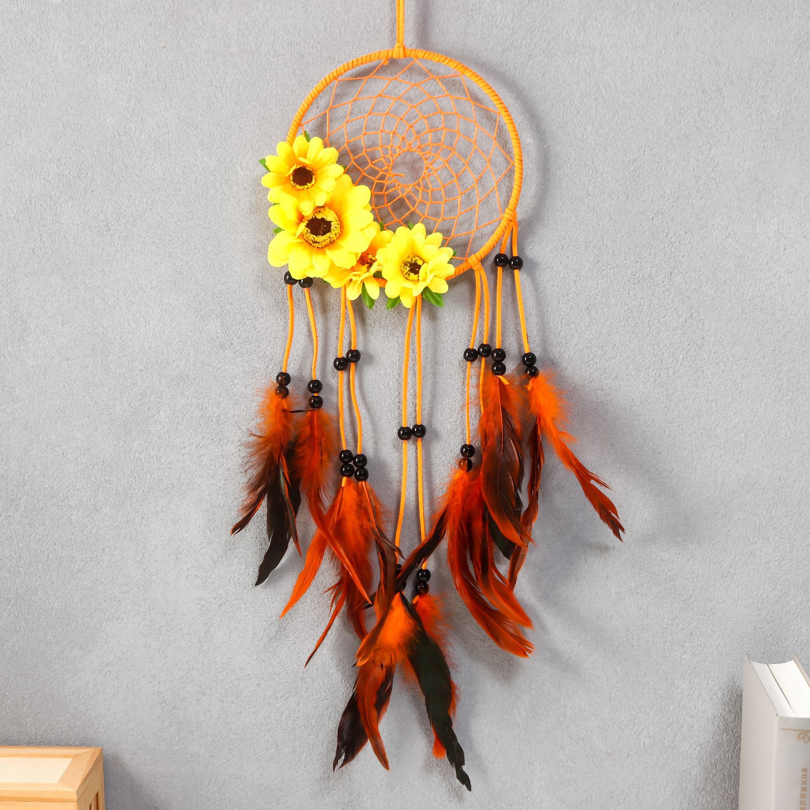 Изображение товара Панно ловец снов "Паутинка с герберами" 40x16 см