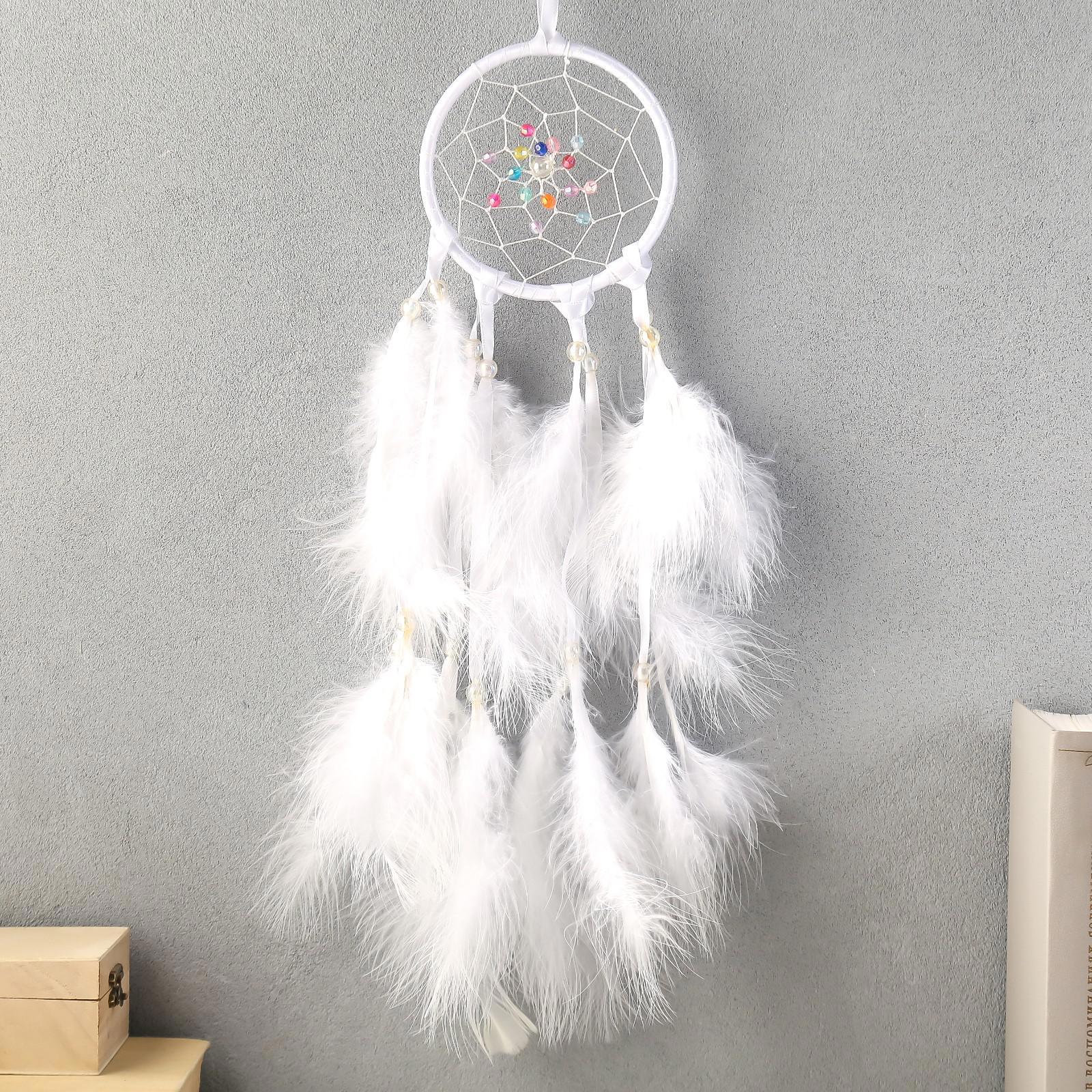 Изображение товара Панно ловец снов "Паутинка с жемчужинами" d-11 см белый 40 см