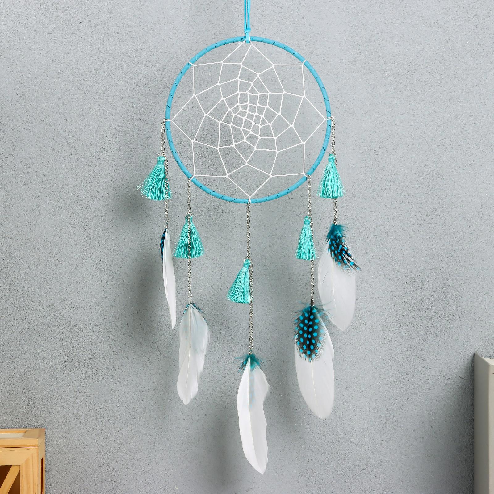 Изображение товара Панно SIMALAND Паутинка с кисточками Бирюзовый 40x15 см